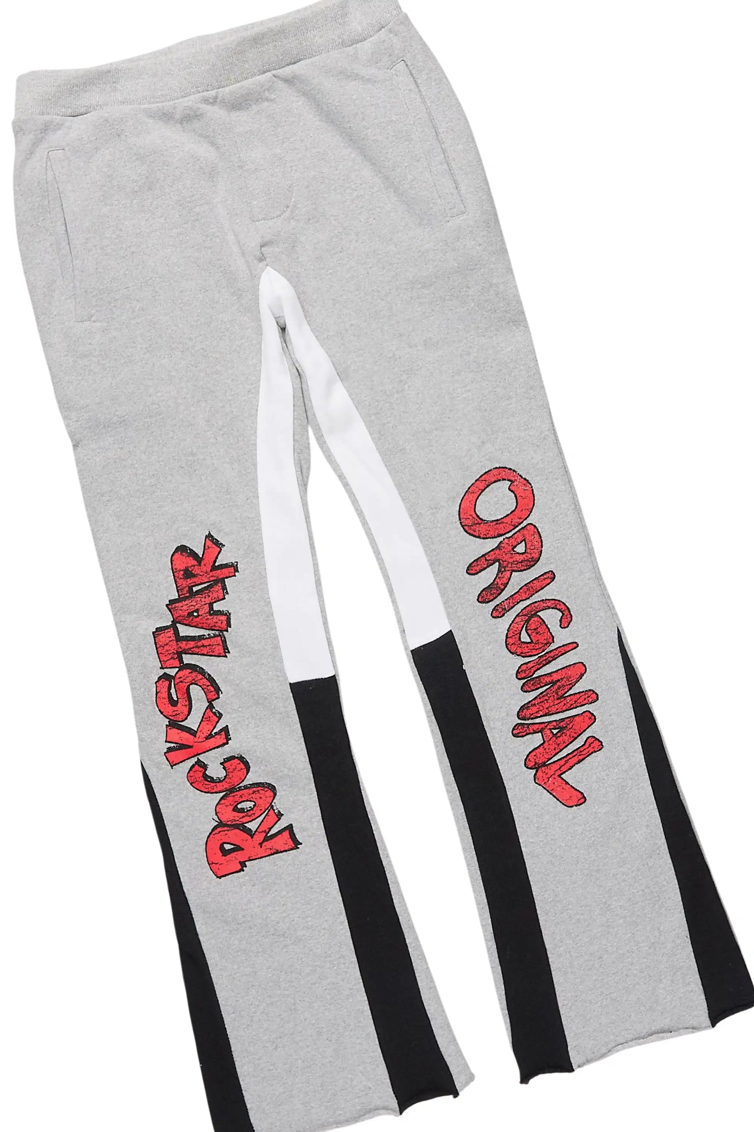 Boys Caevon Heather Grey/Multi Hoodie/Stacked Flare Track Set