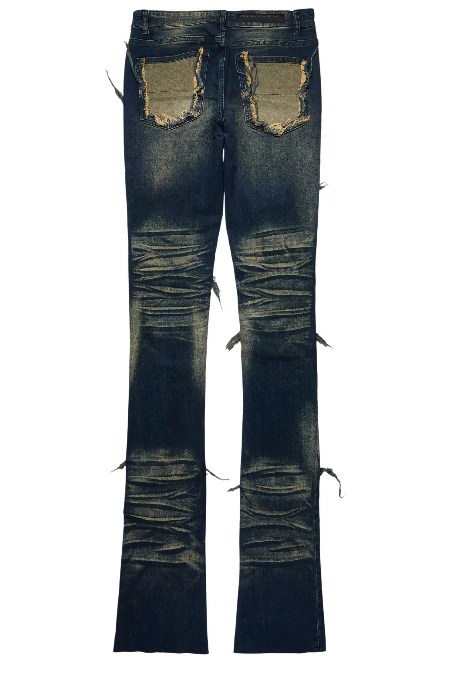Pooja Dark Blue Super Stacked Flare Jean