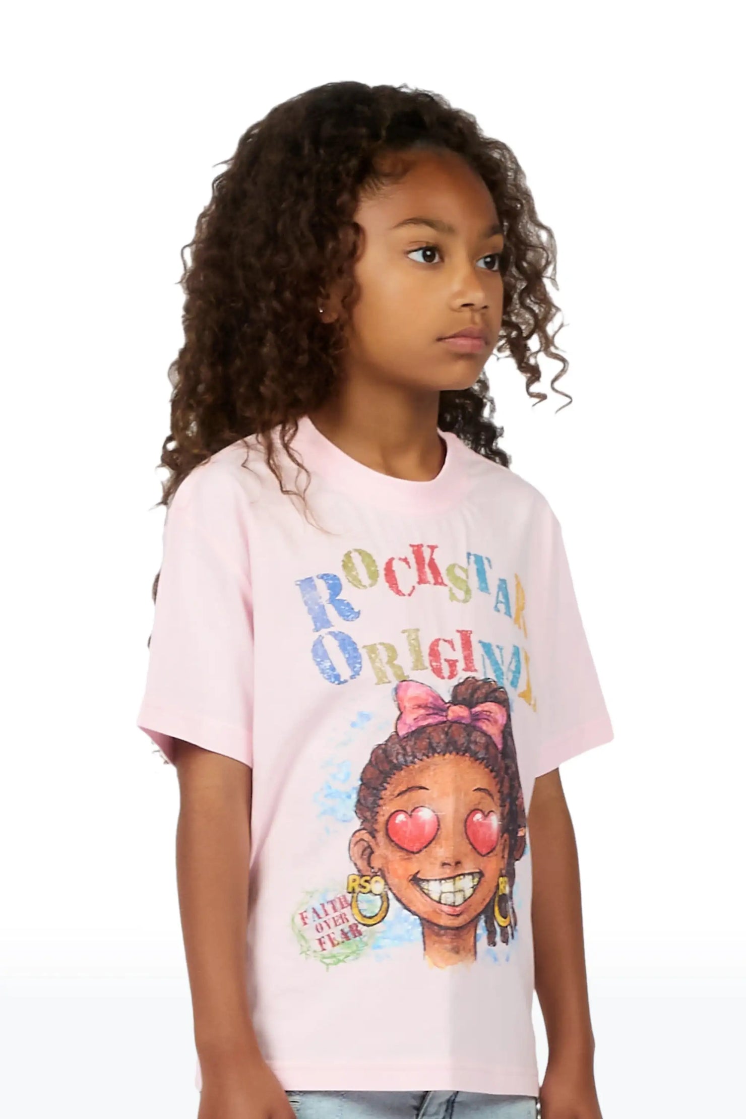 Girls Jaggy Light Pink Graphic T-Shirt