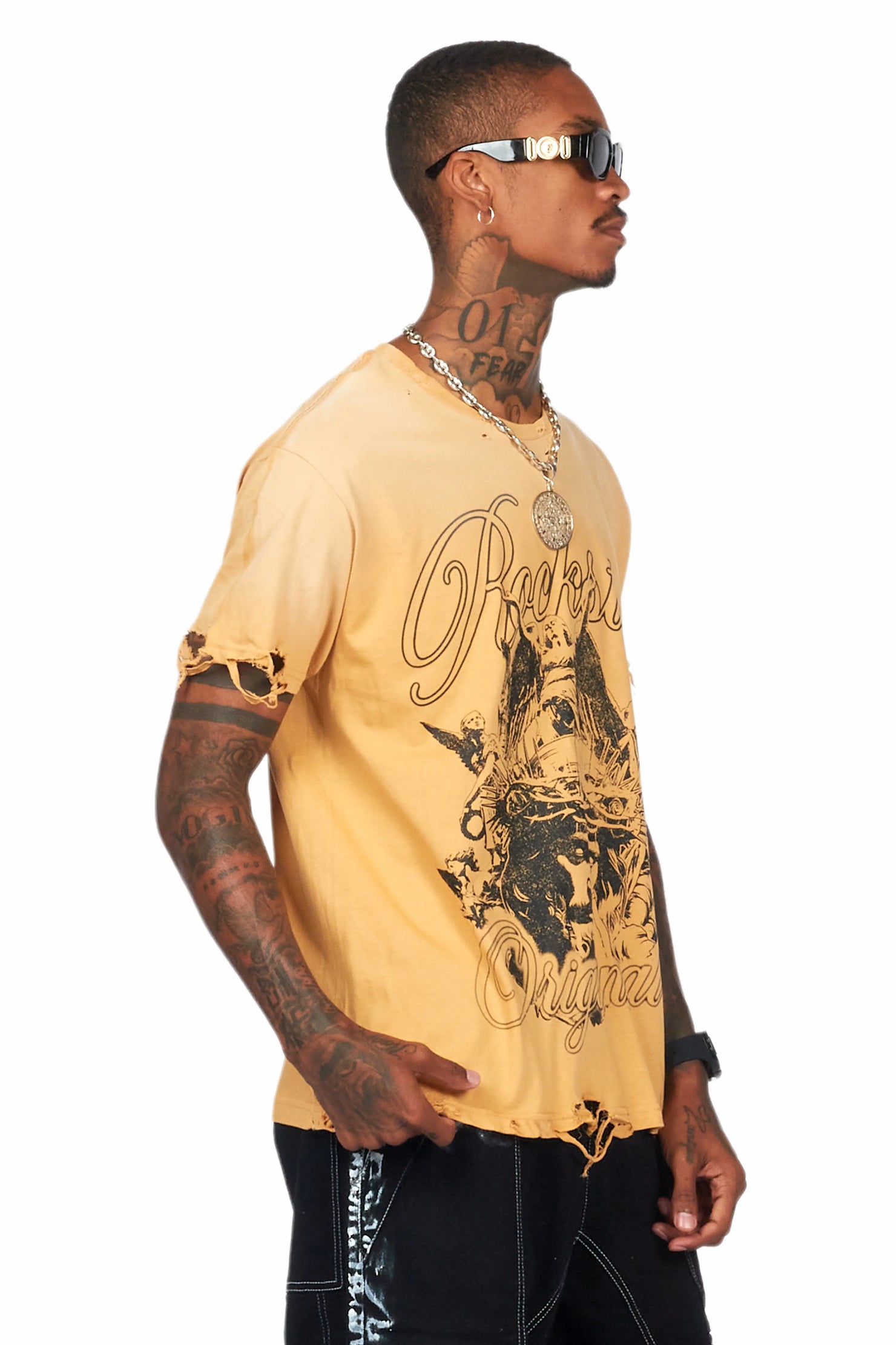 Finna Beige Oversized Graphic T-Shirt