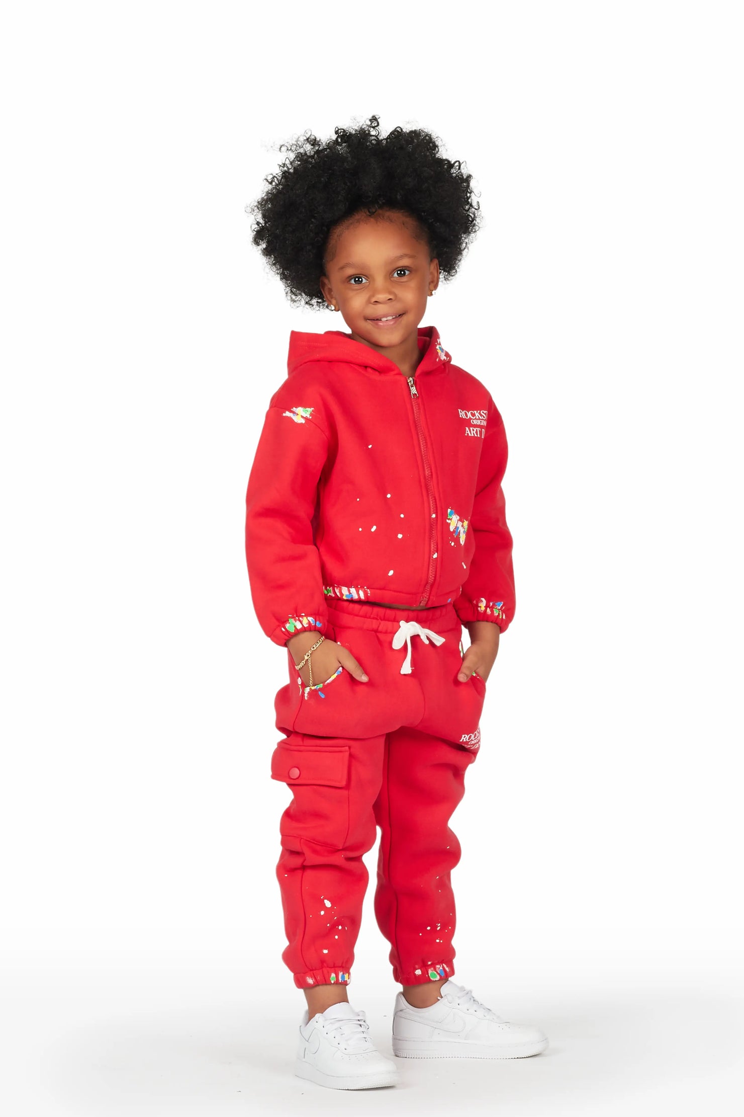 Girls Nevaeh Red Zip Up Hoodie Pant Set