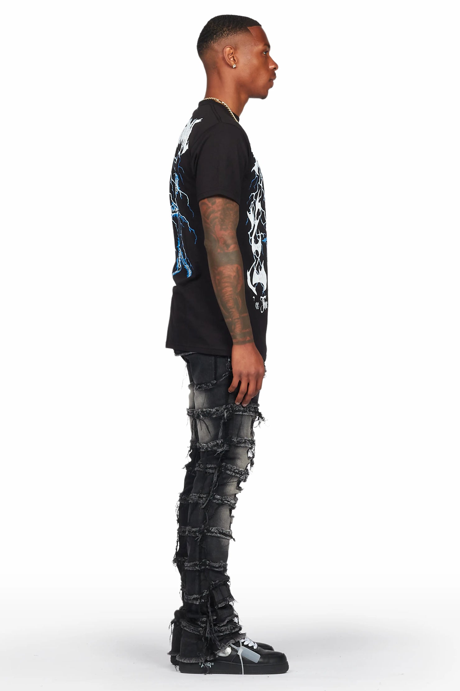 Deathrown Black T-Shirt & Josie Stacked Flare Jean