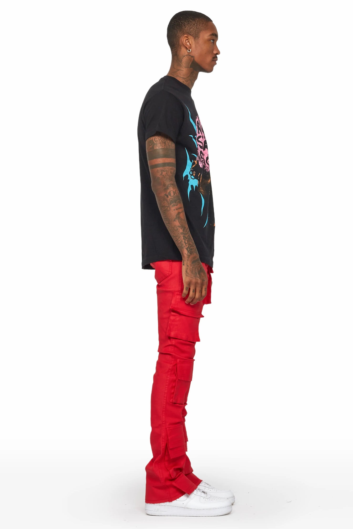 Zander Red Stacked Flare Cargo Jean