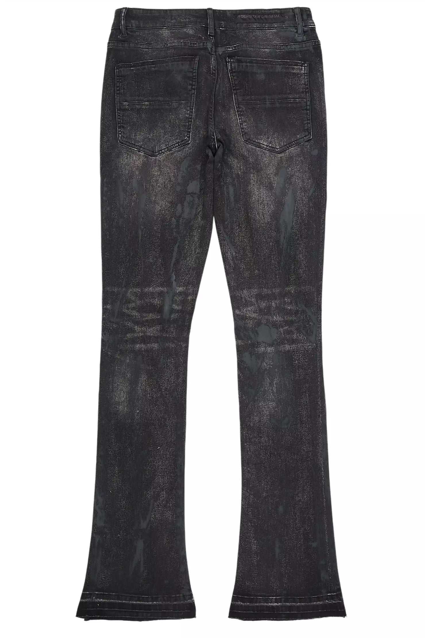 Inkspill Grey Oil Wash Stacked Flare Jean