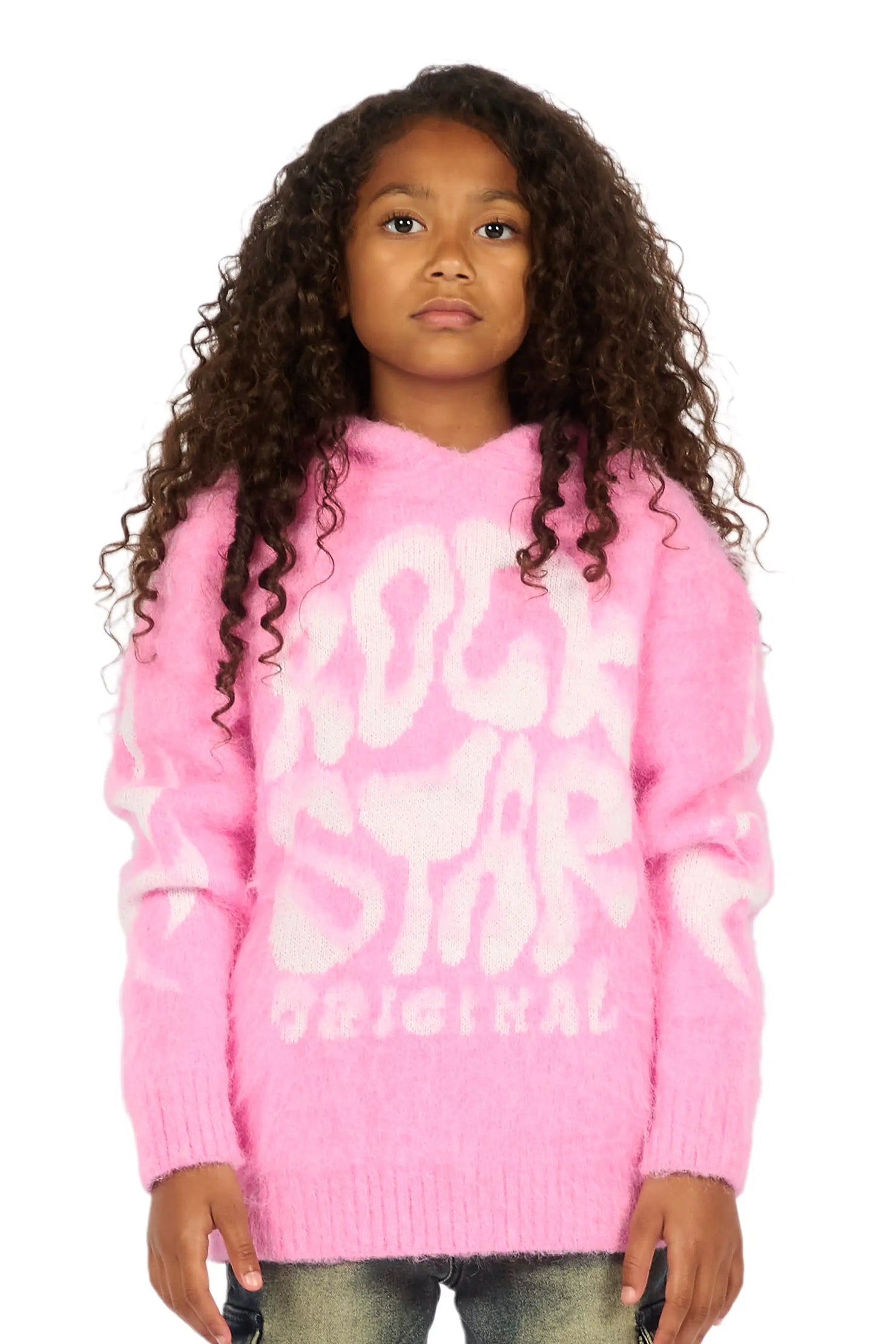 Girls Hakon Pink Graphic Knitted Mohair Hoodie