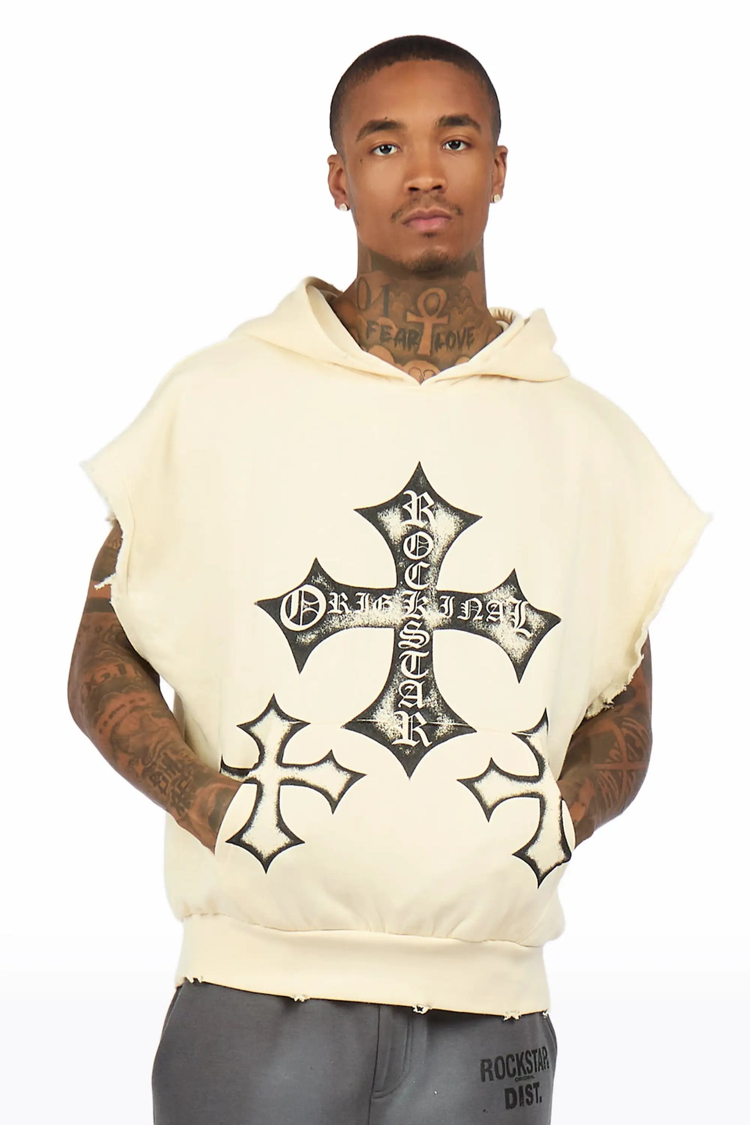Marzion Sand/Black Cut Sleeve Hoodie