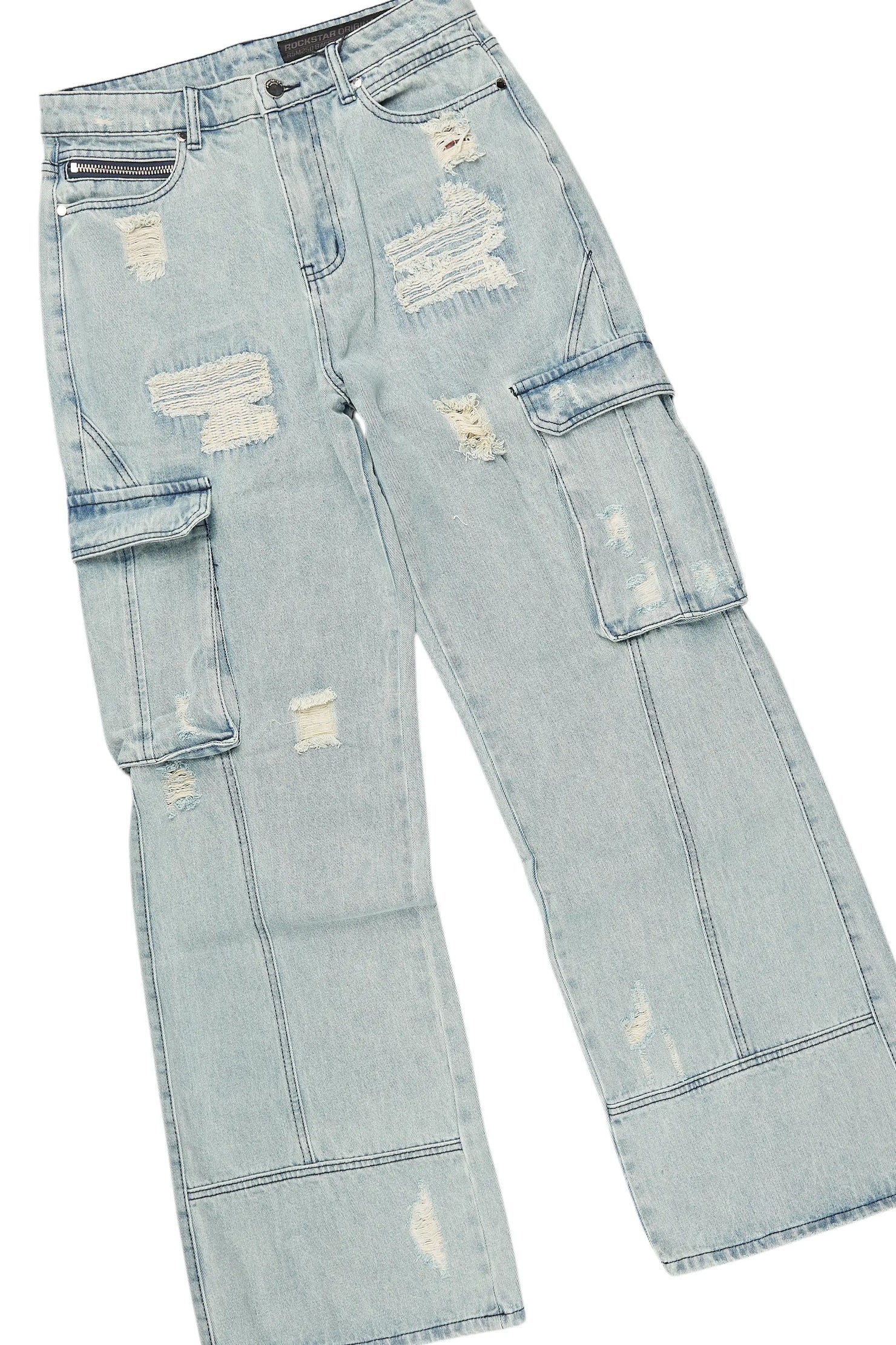 Basic Trio Royal Blue Baggy Fit Jean Set