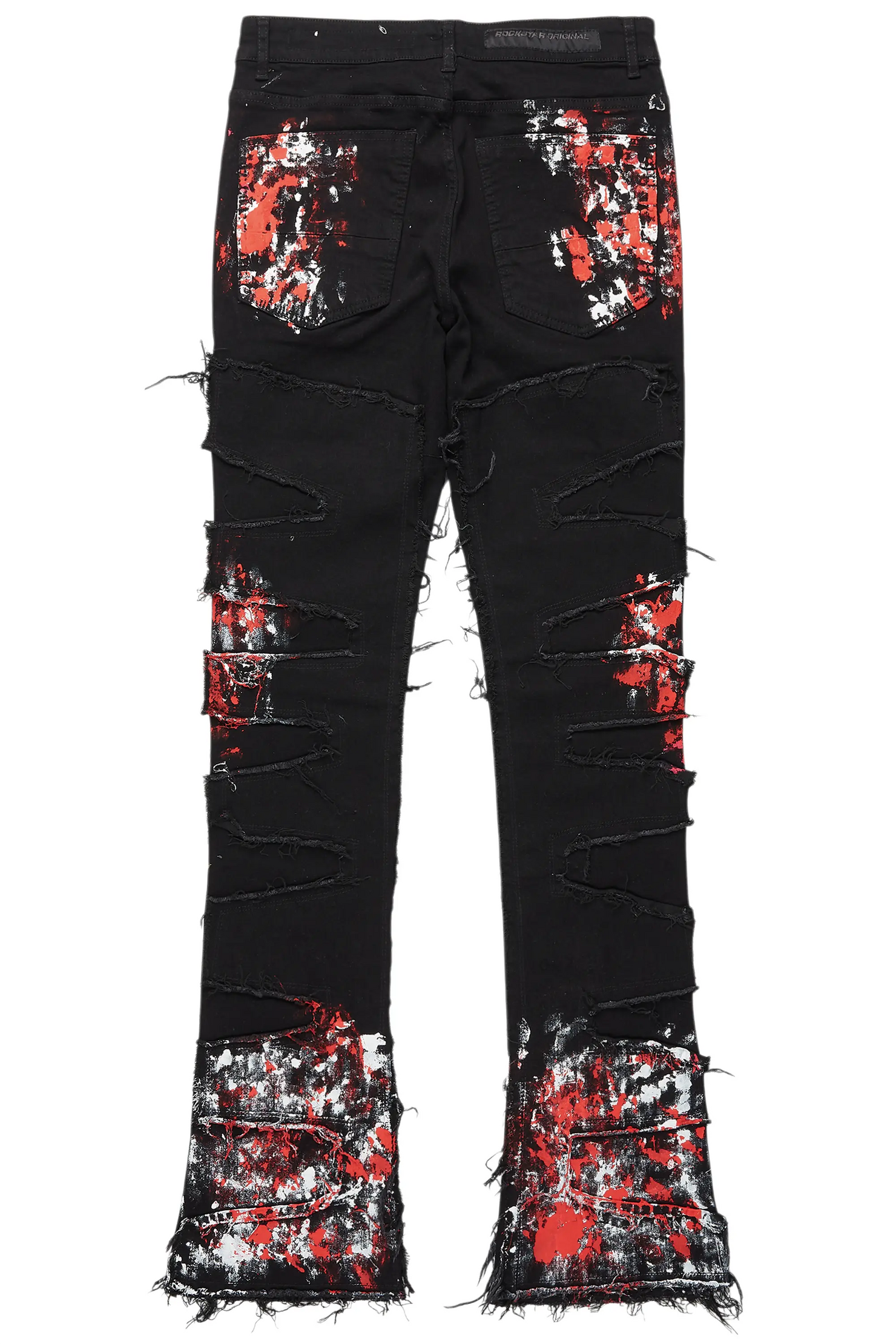 Kodak Black/Red Painter Stacked Flare Fringe Jean