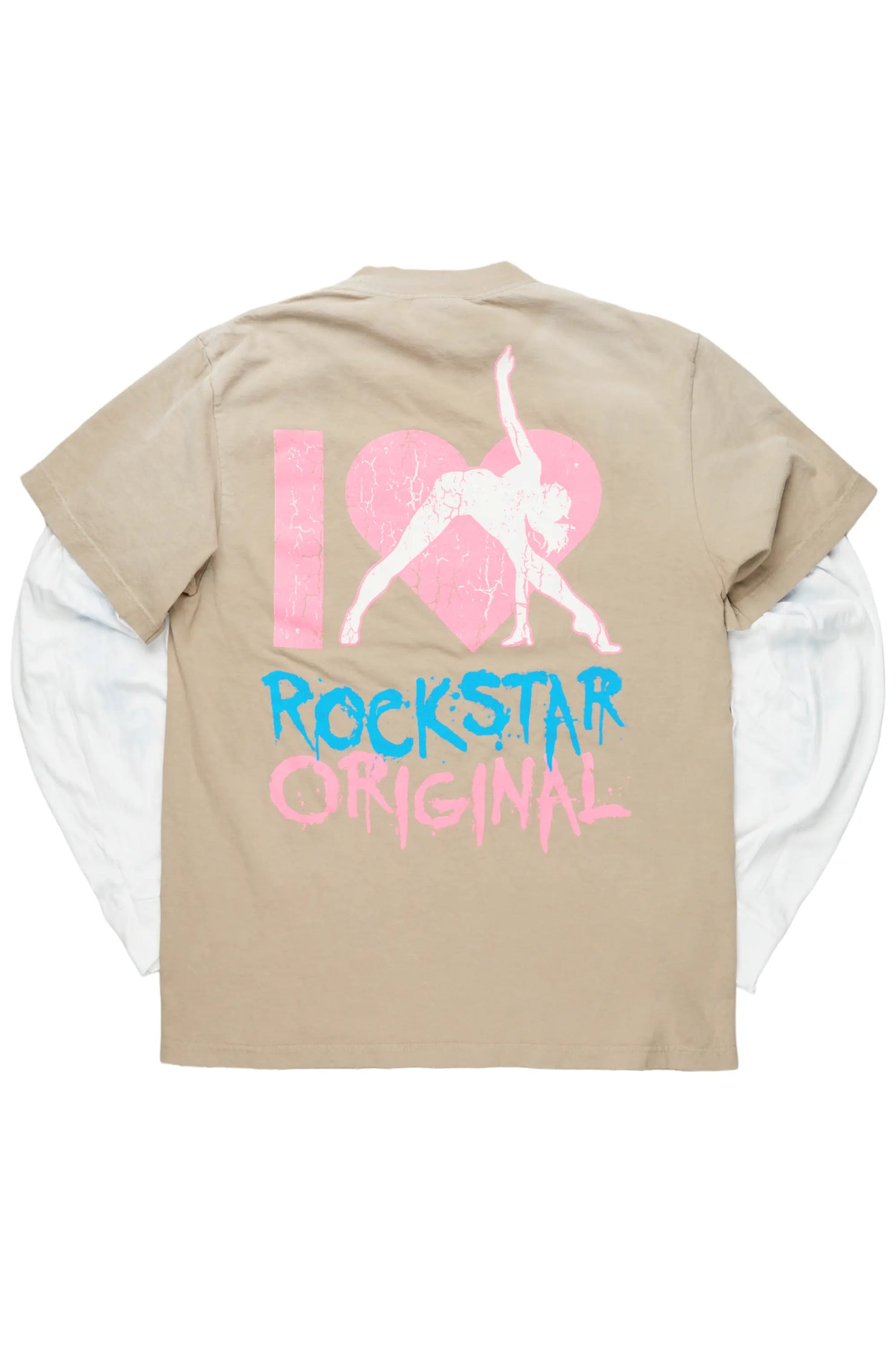 Floridabolous Beige/White Double Layer Long Sleeve Graphic T-Shirt