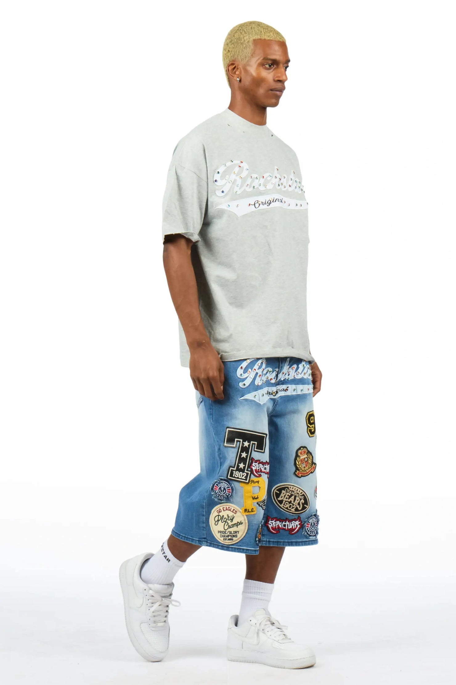 Bautista Blue Graphic T-Shirt Denim Jort Set