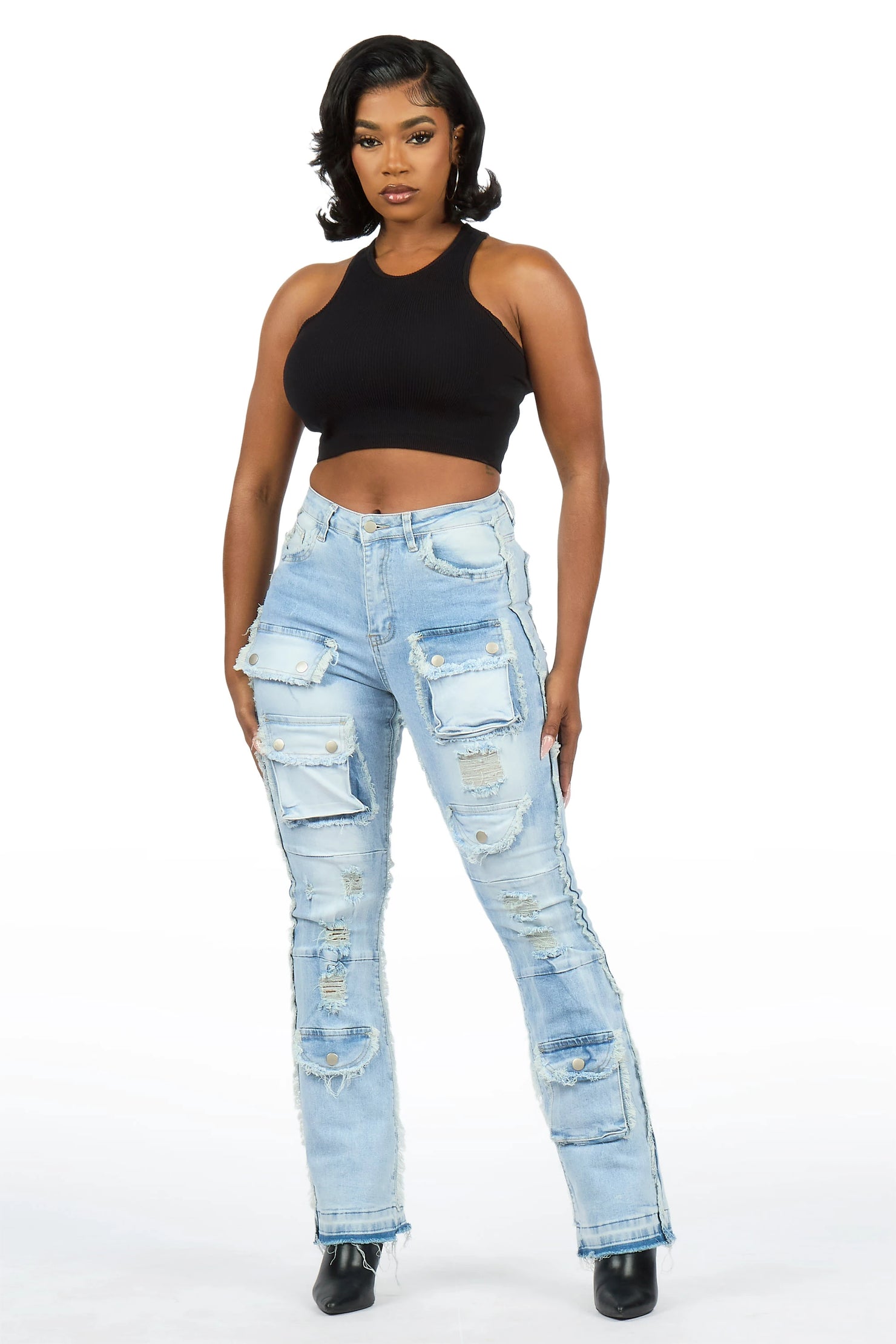 Nyxia Light Wash Cargo Super Stacked Jean
