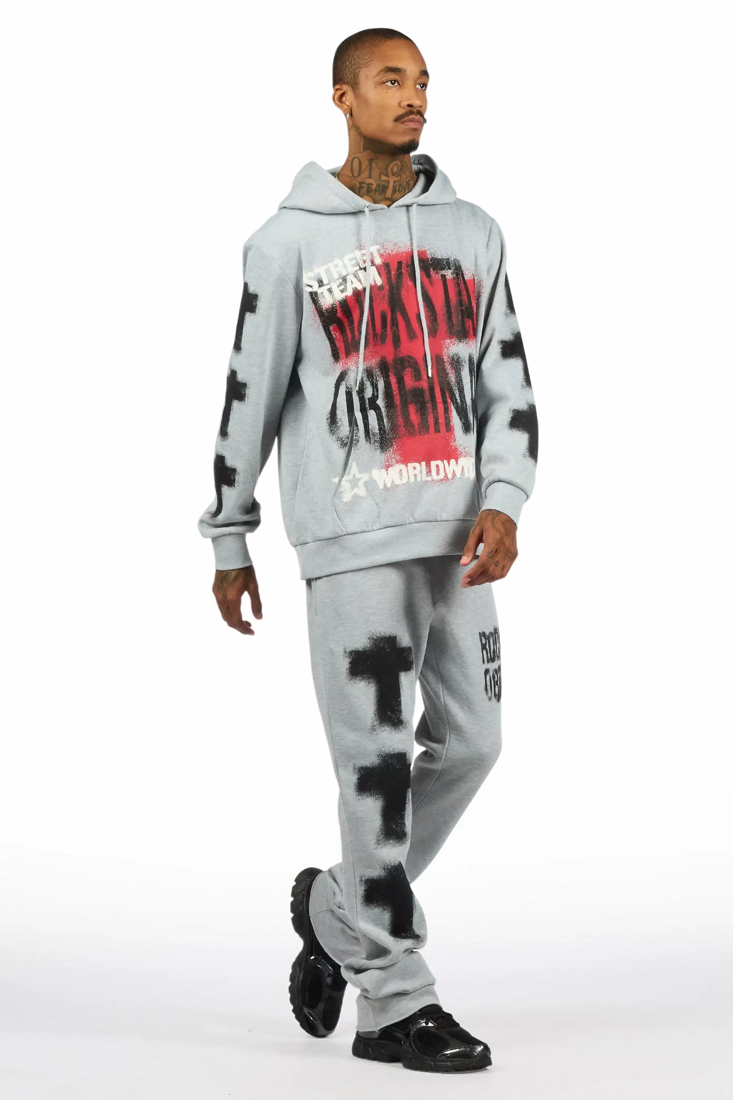 Crest Heather Grey Hoodie/Stacked Pant Track Set