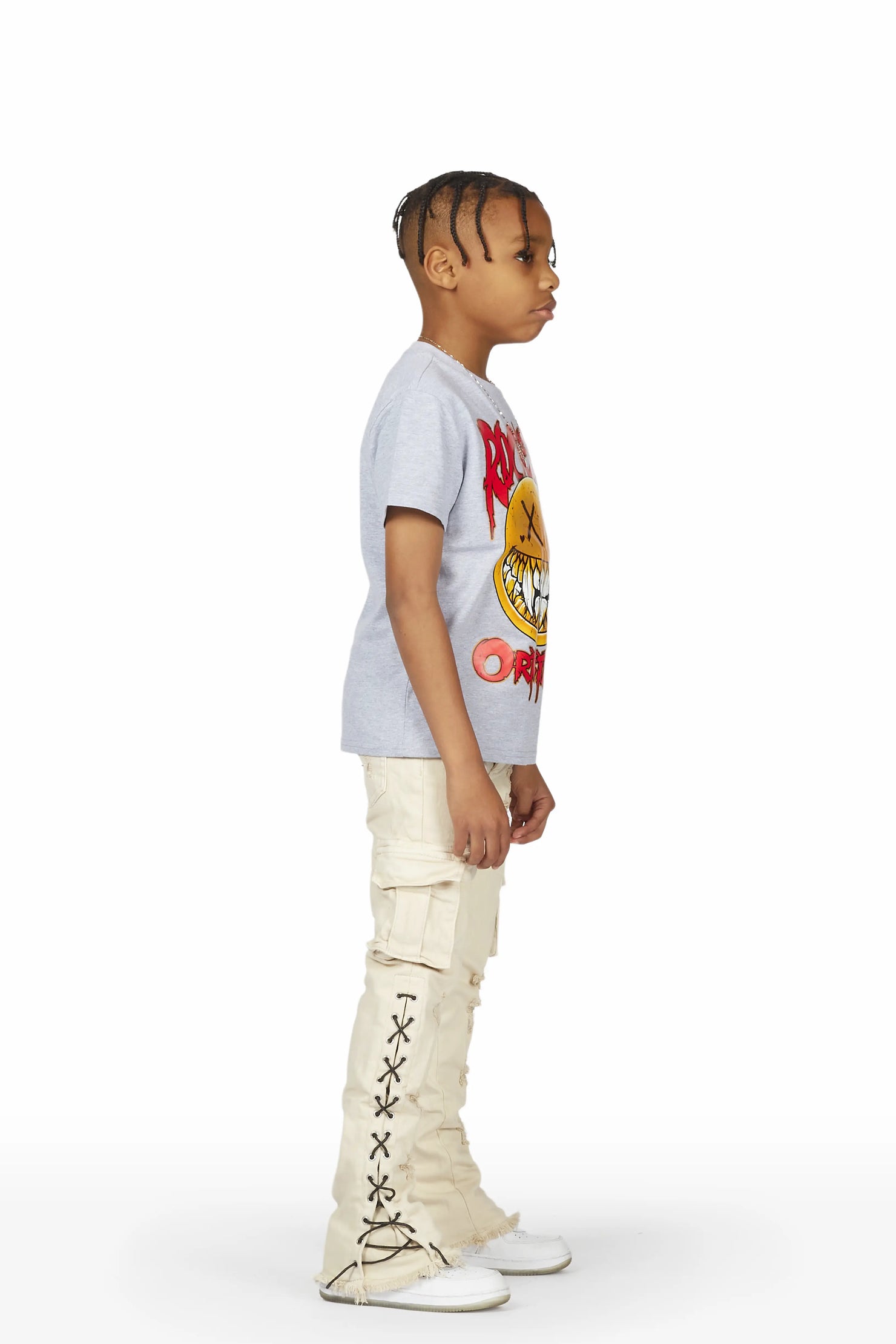 Boys Sylo Beige Stacked Flare Jean