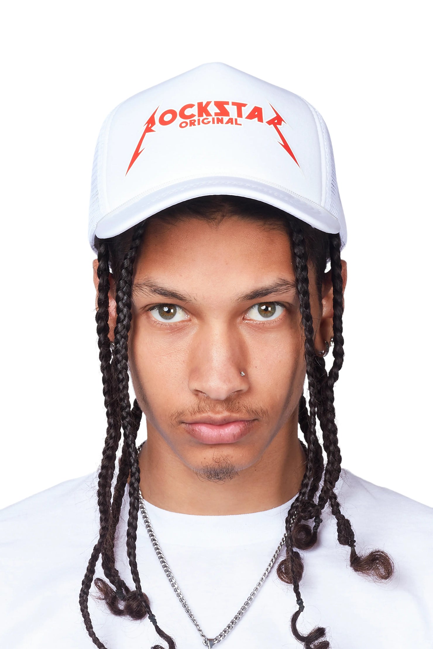 Rockband Logo Trucker Hat- White