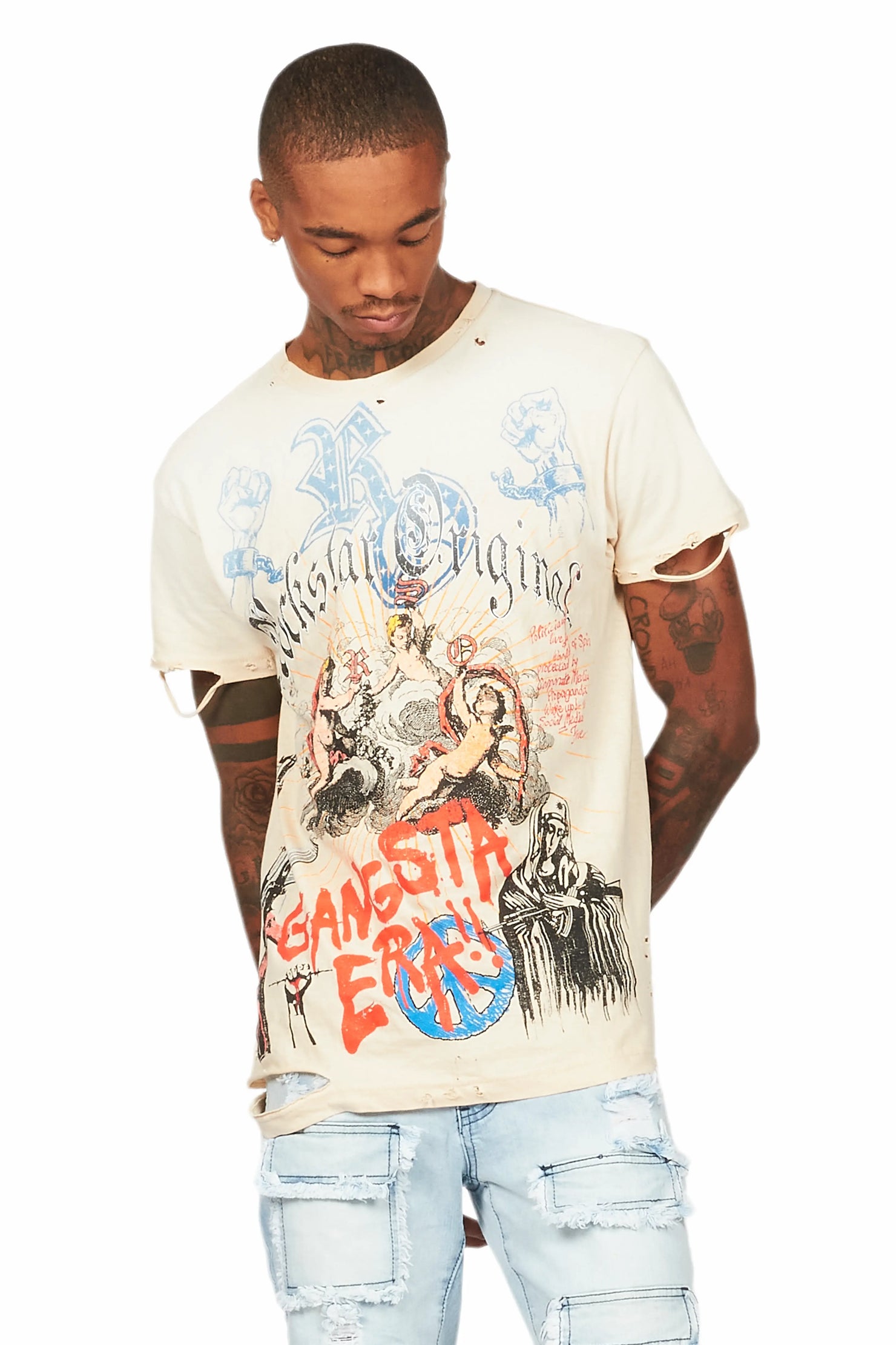 Hank Beige Oversized Graphic T-Shirt