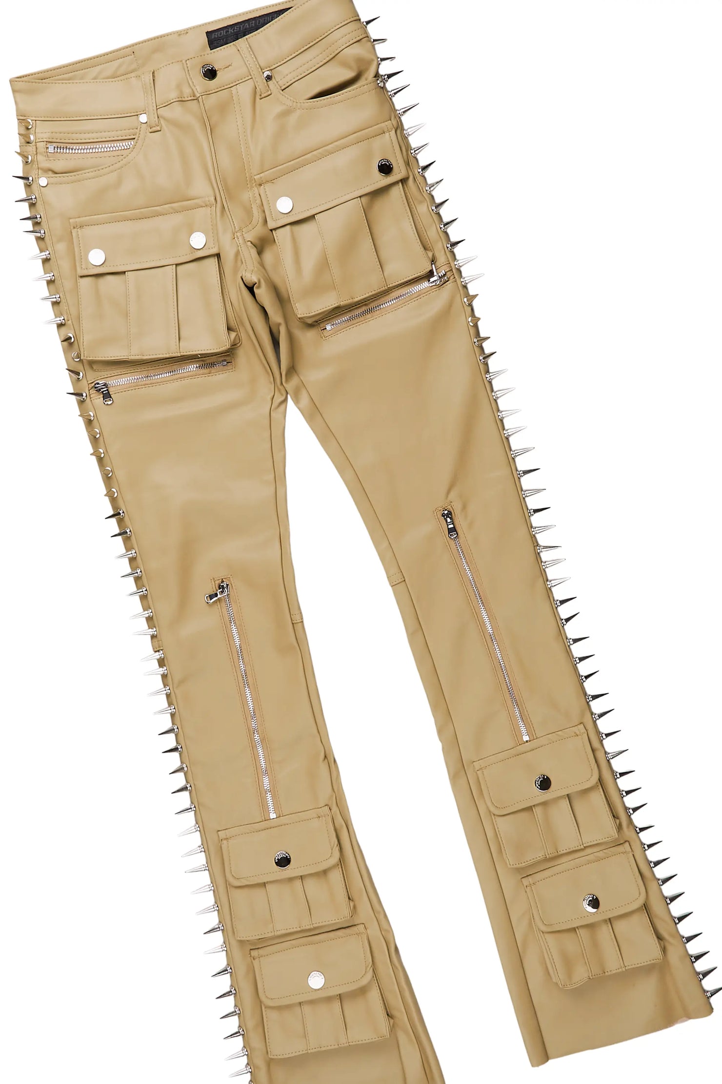 Inner Luv Black Oversized T-Shirt & Leopold Beige PU Stacked Flare Jean Bundle