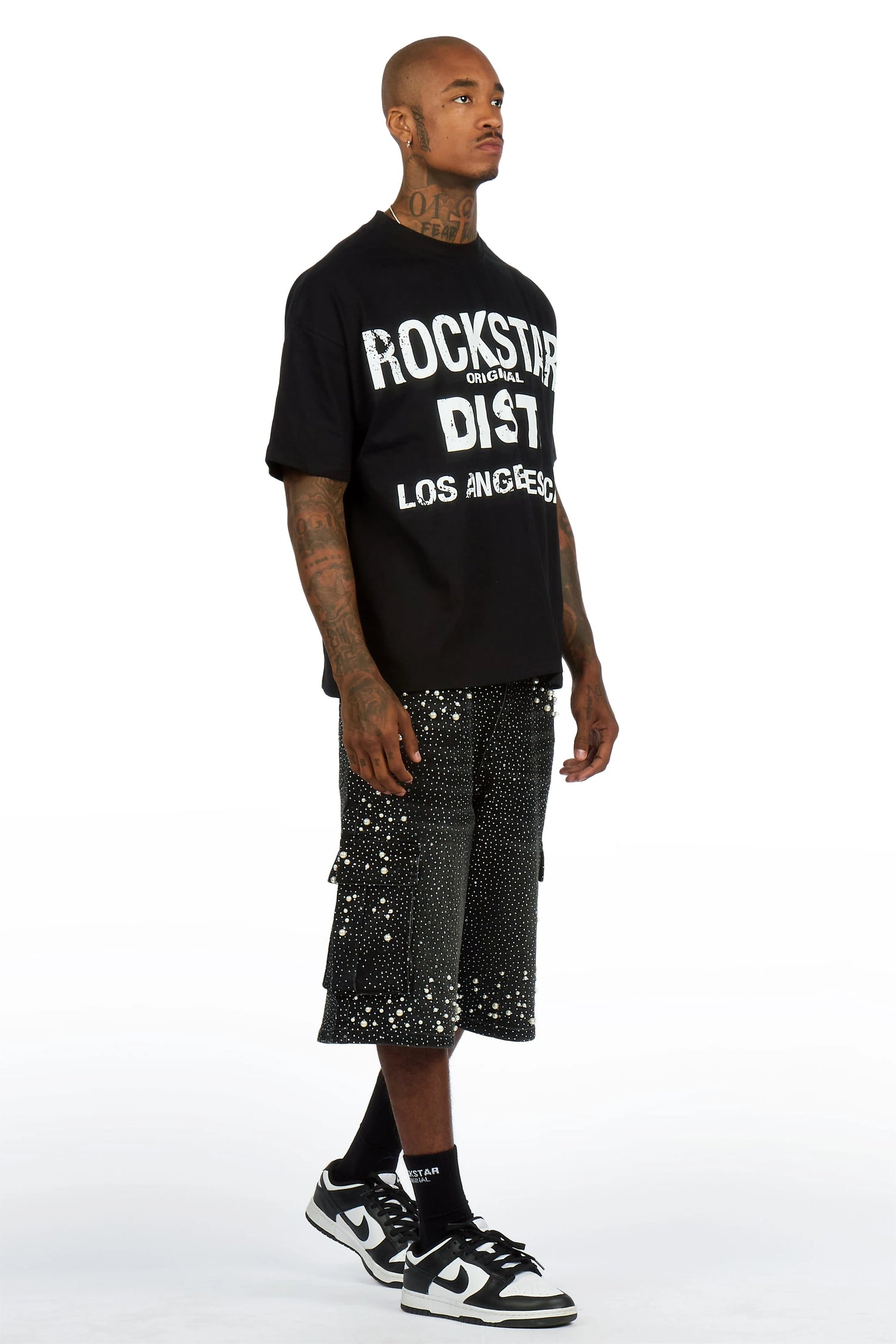 Sevyn Black/Black Rhinestone T-Shirt Denim Jort Set