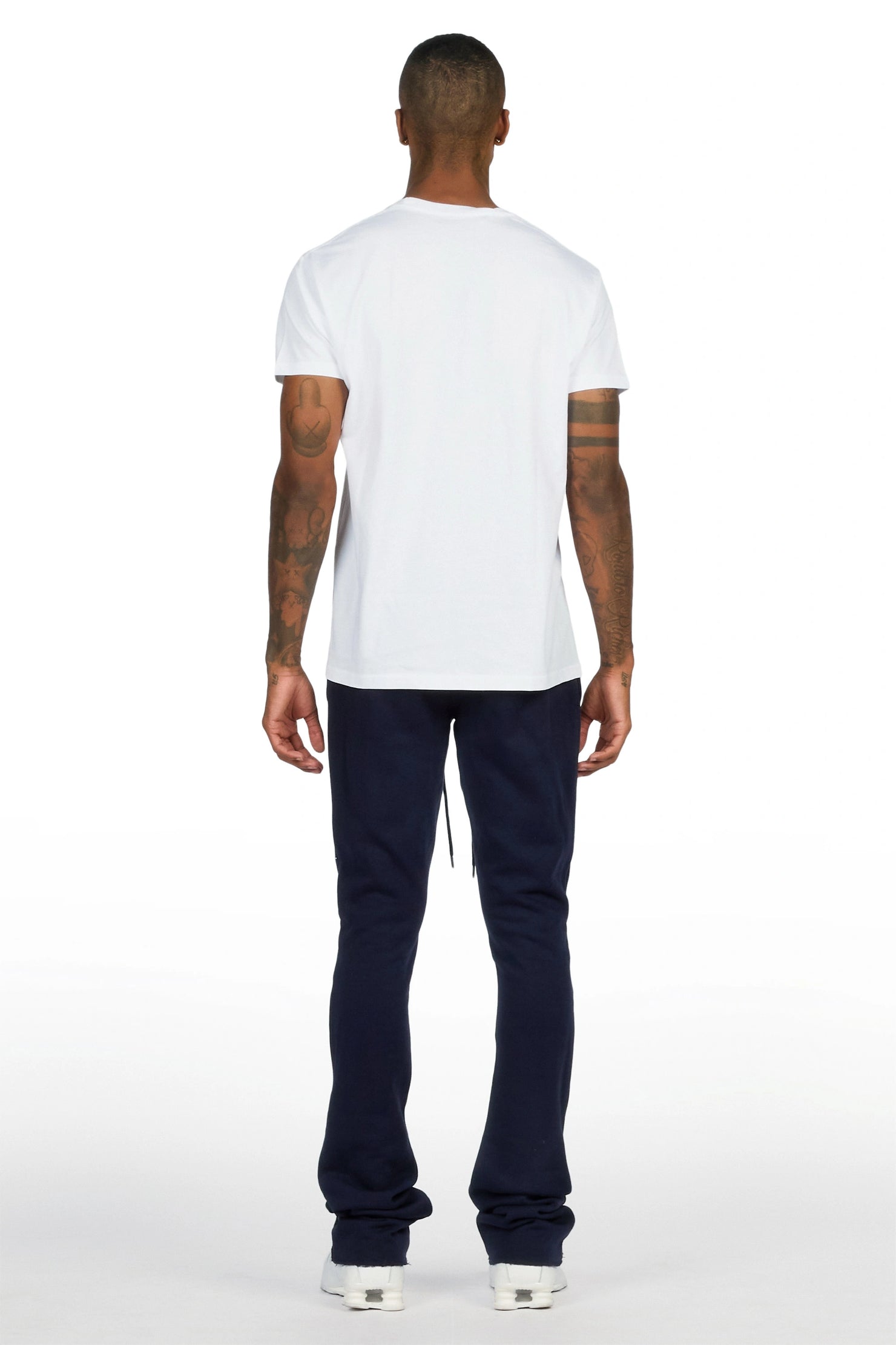 Damek White/Navy T-shirt/Stacked Flare Track Pant Set