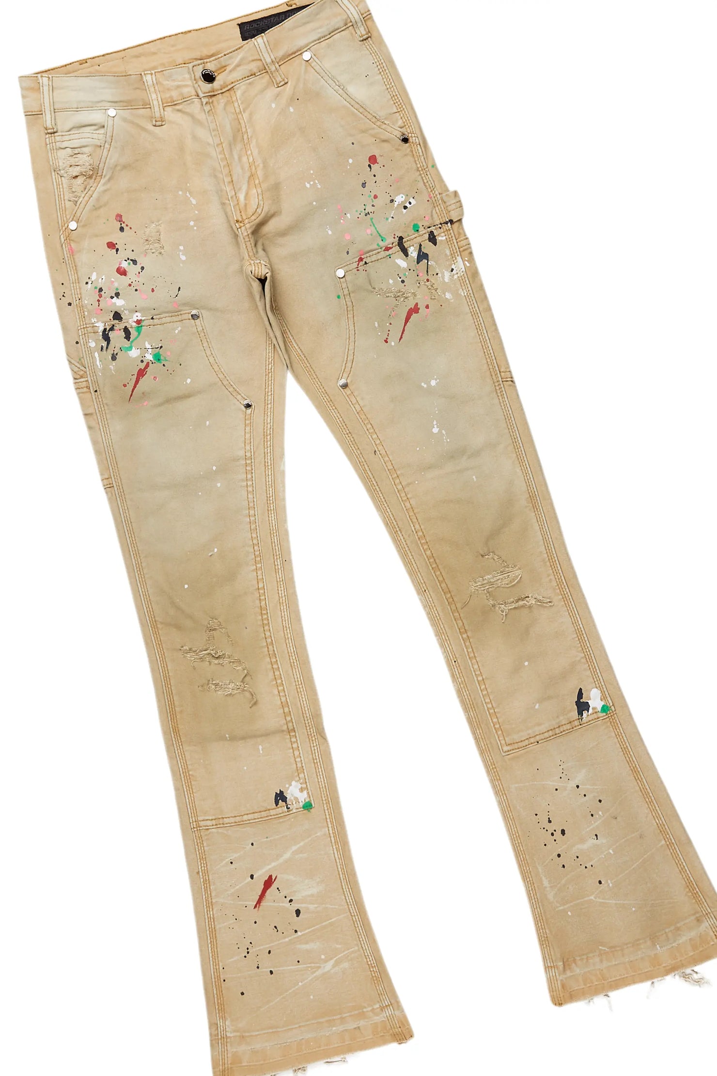 Awready Beige Oversized T-Shirt & Zoticus Stacked Flare Jean Bundle