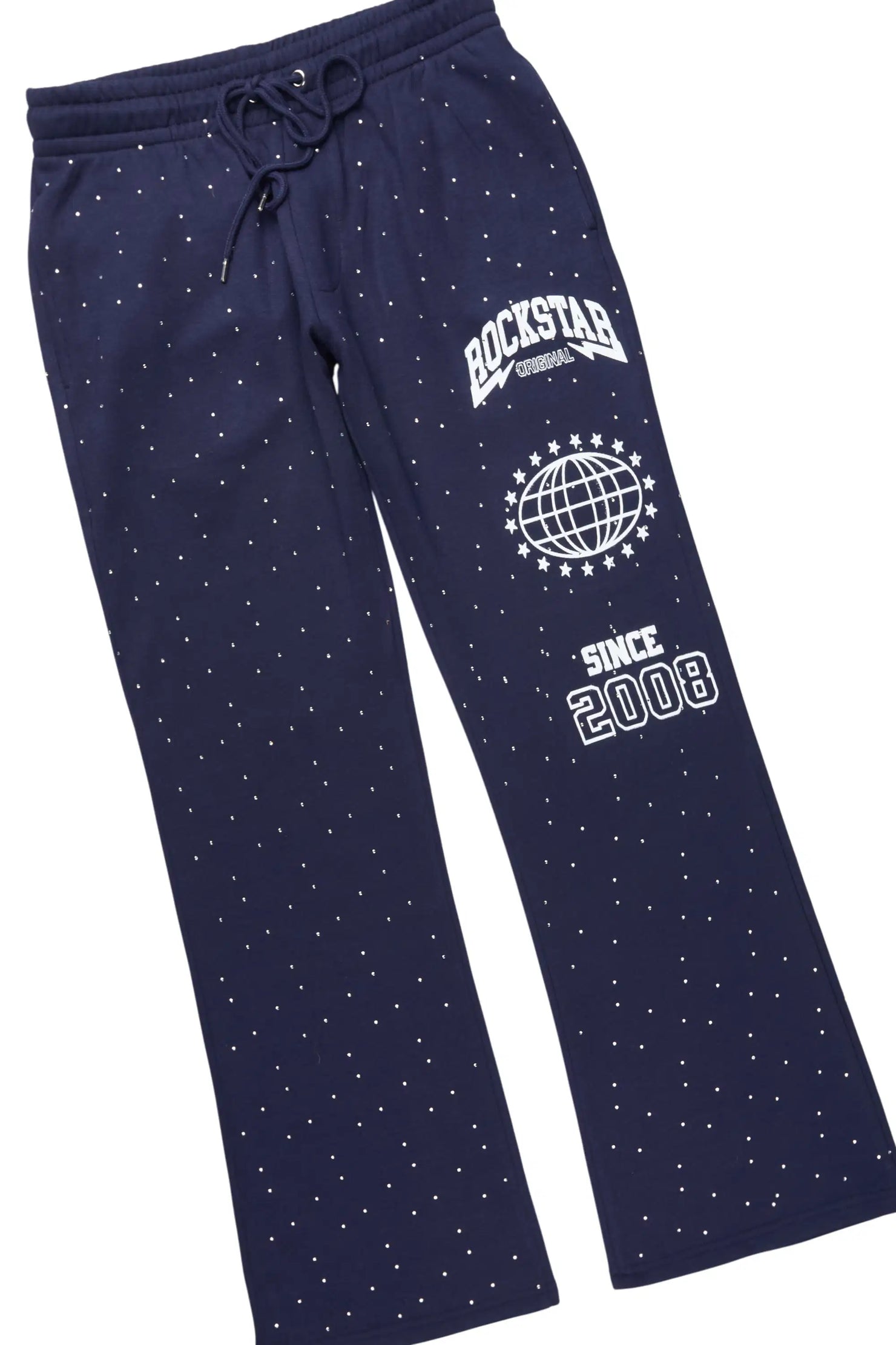 Stori Navy/White Rhinestone Hoodie Relaxed Track Set