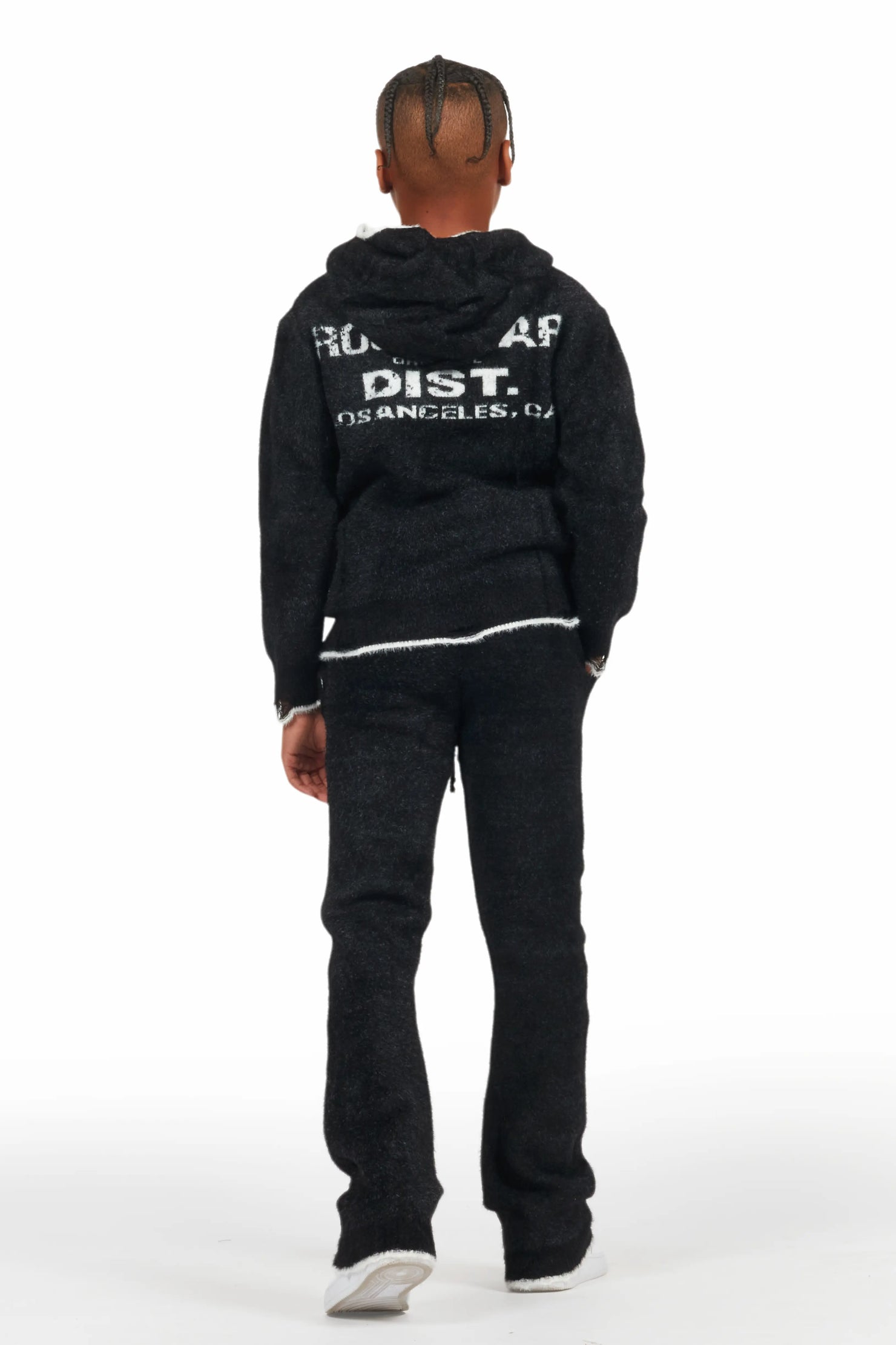 Boys Lake Black Stacked Flare Knit Track Set