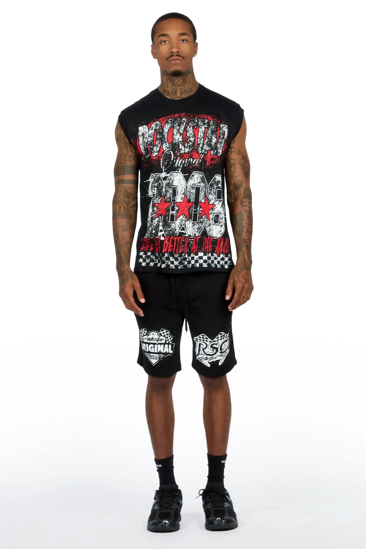 Racing Grung Black Graphic Cut Sleeve T-Shirt Short Set
