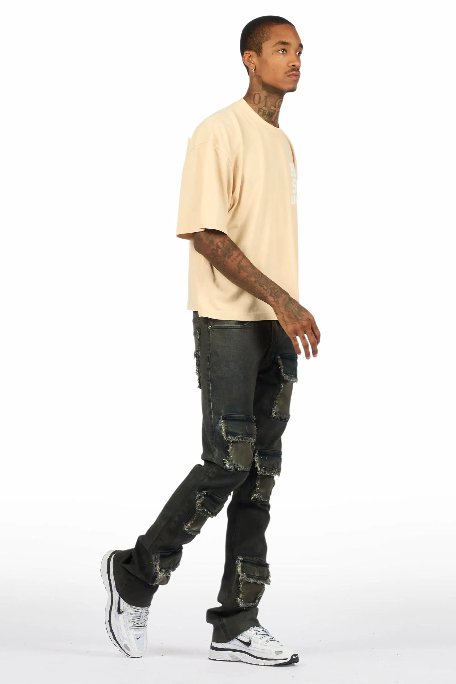 Petrus Blue Oil Wash Stacked Flare Jean