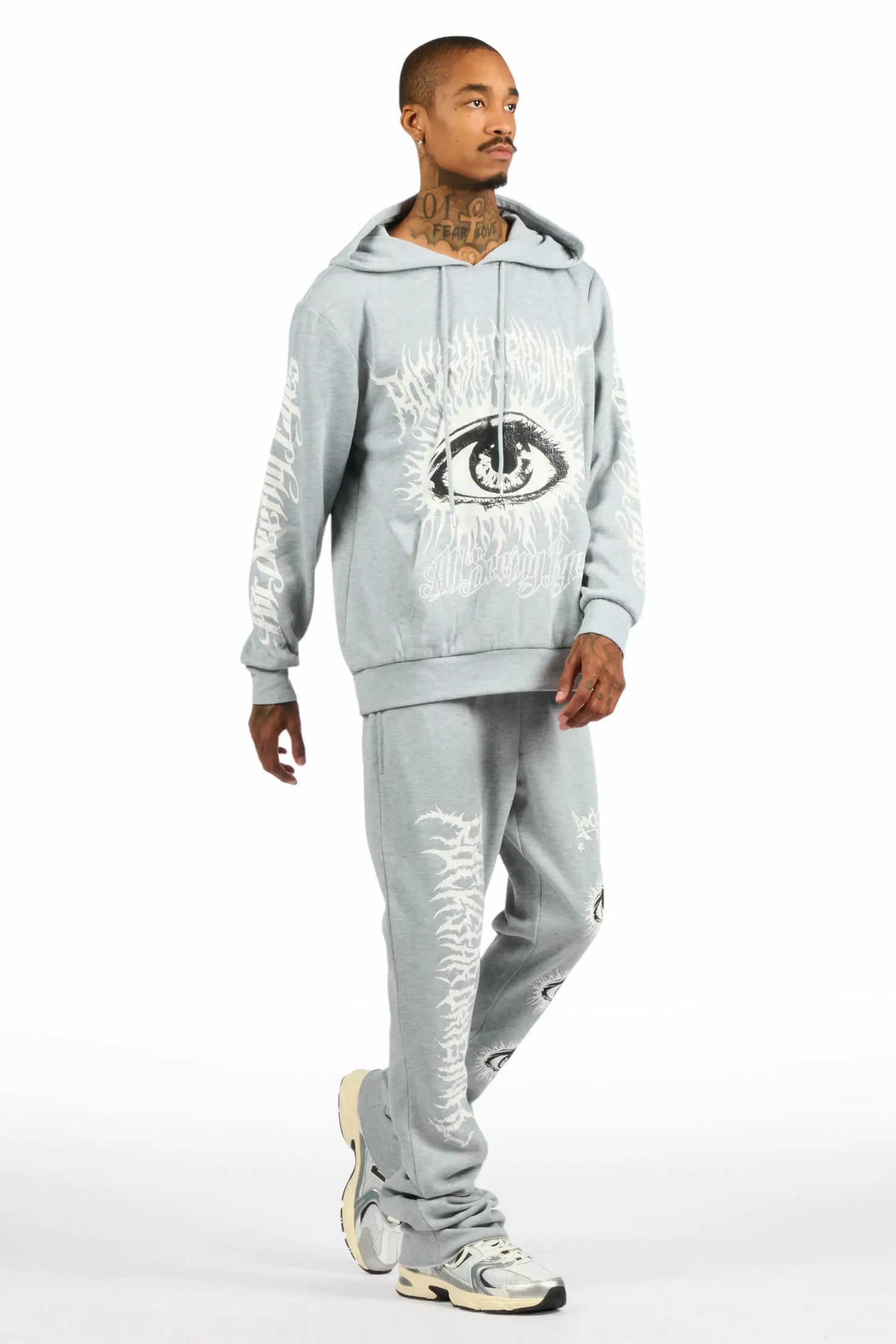 All Seeing Eyes Heather Grey Stacked Flare Track Pant Set