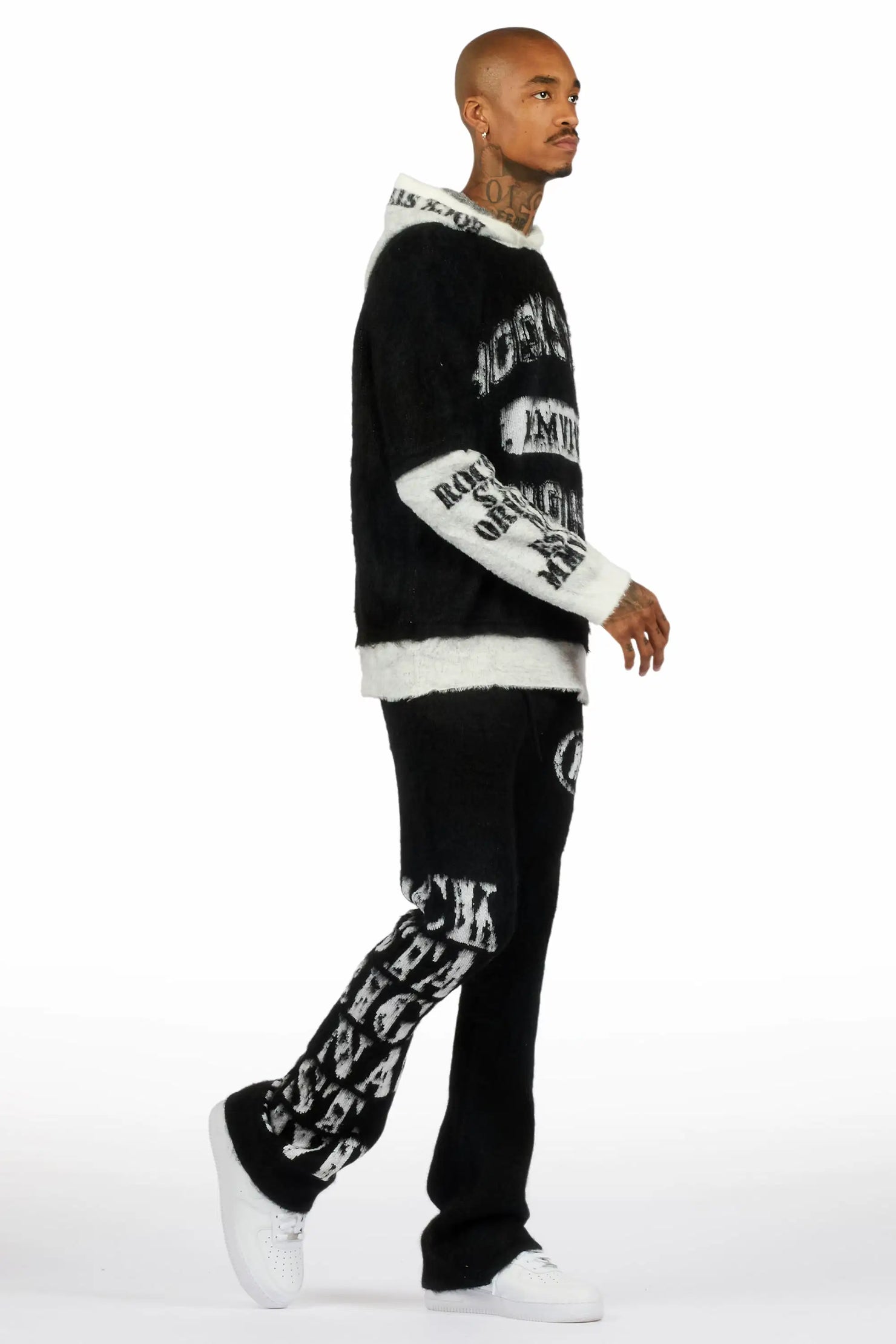 Steri Black Mohair Hoodie Stacked Flare Track Set