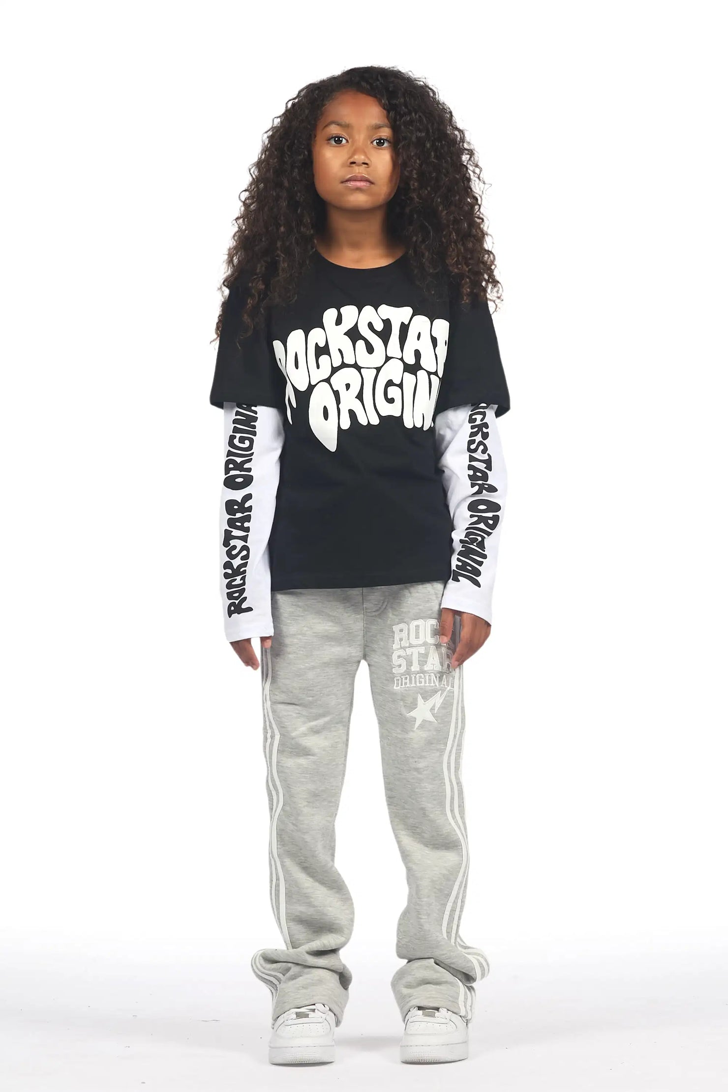 Girls Gerrit Grey Stacked Baggy Track Pant