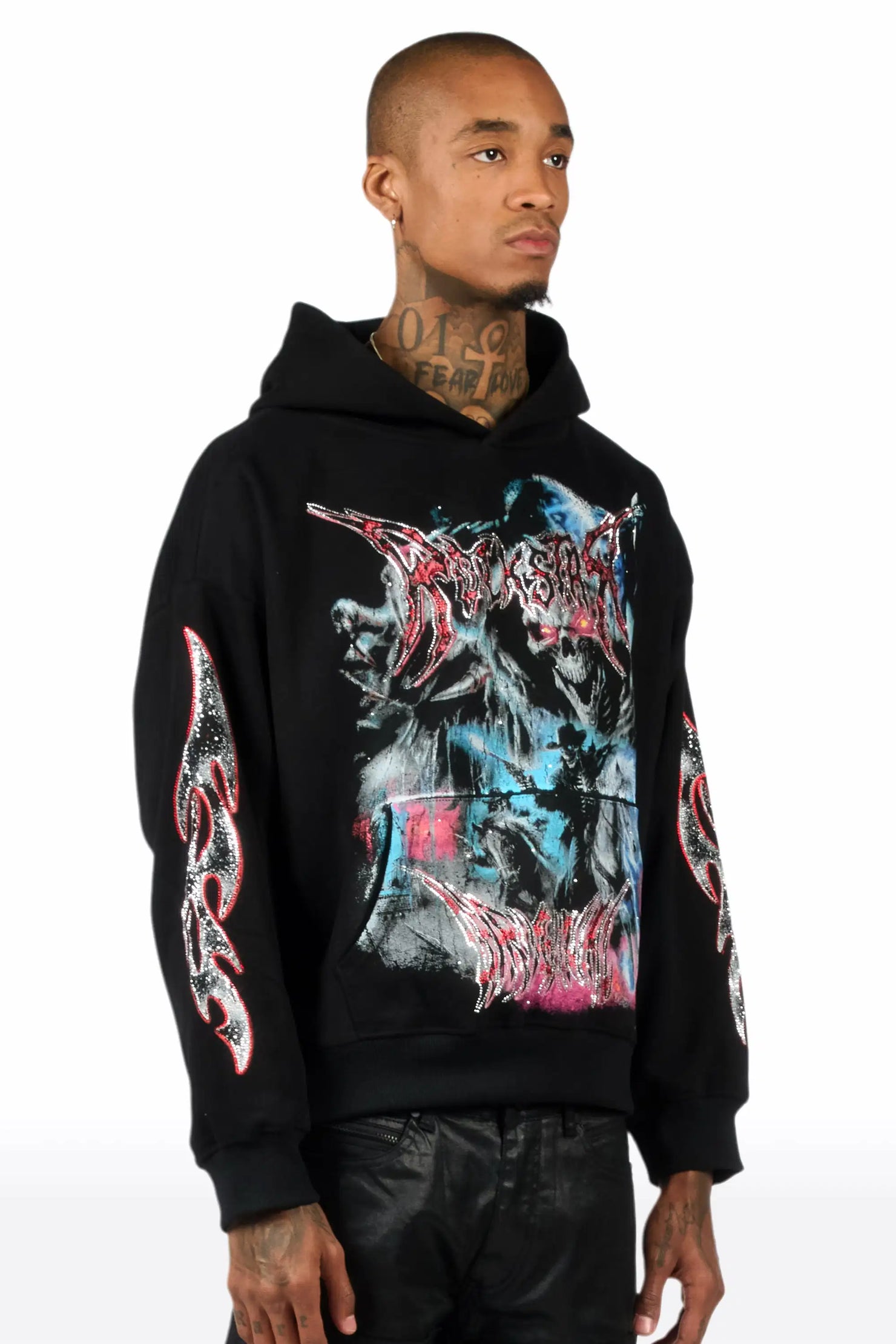 Rix Black Rhinestone Oversized Hoodie