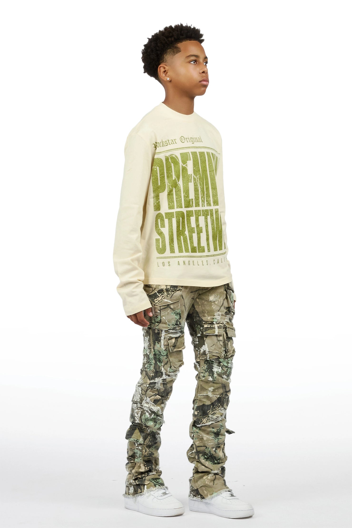 Boys Pluto Sand/Tree Camo Long Sleeve T-Shirt Stacked Jean Set