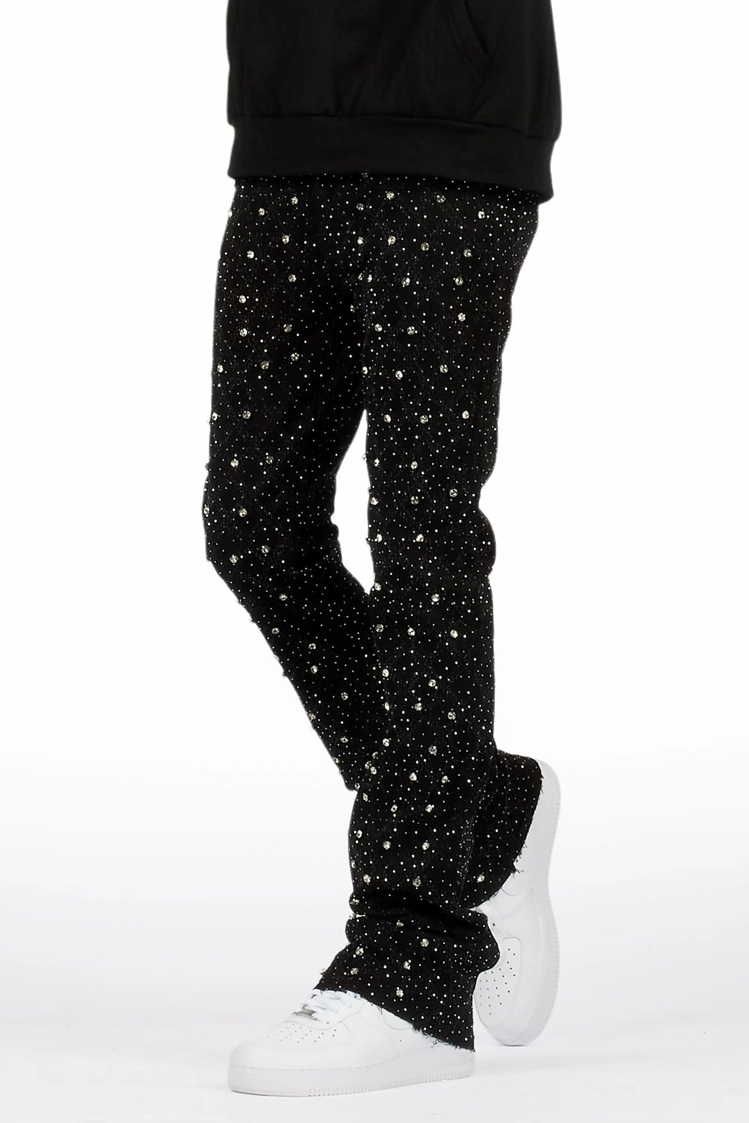 Glit Black/Silver Rhinestone Stacked Flare Jean