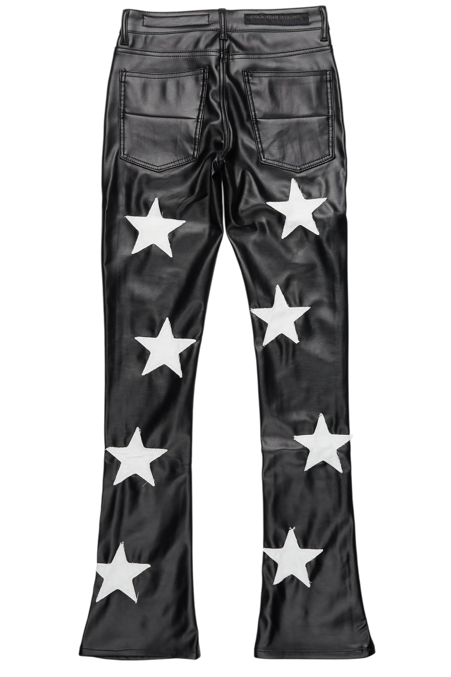 Steen Black PU Stacked Flare Jean