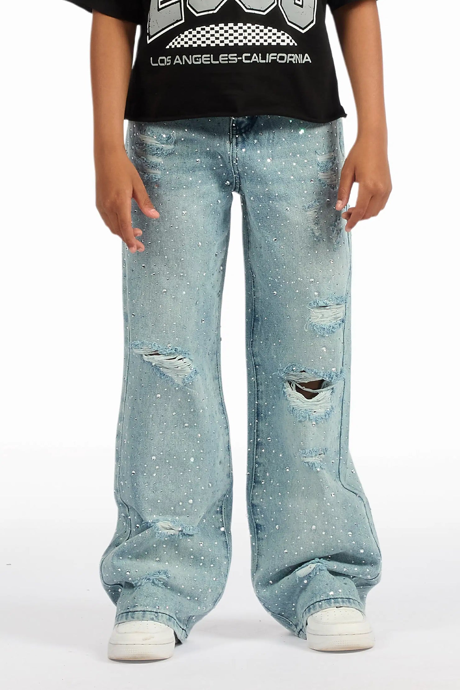 Boys Discolite Light Blue Rhinestone Baggy Jean