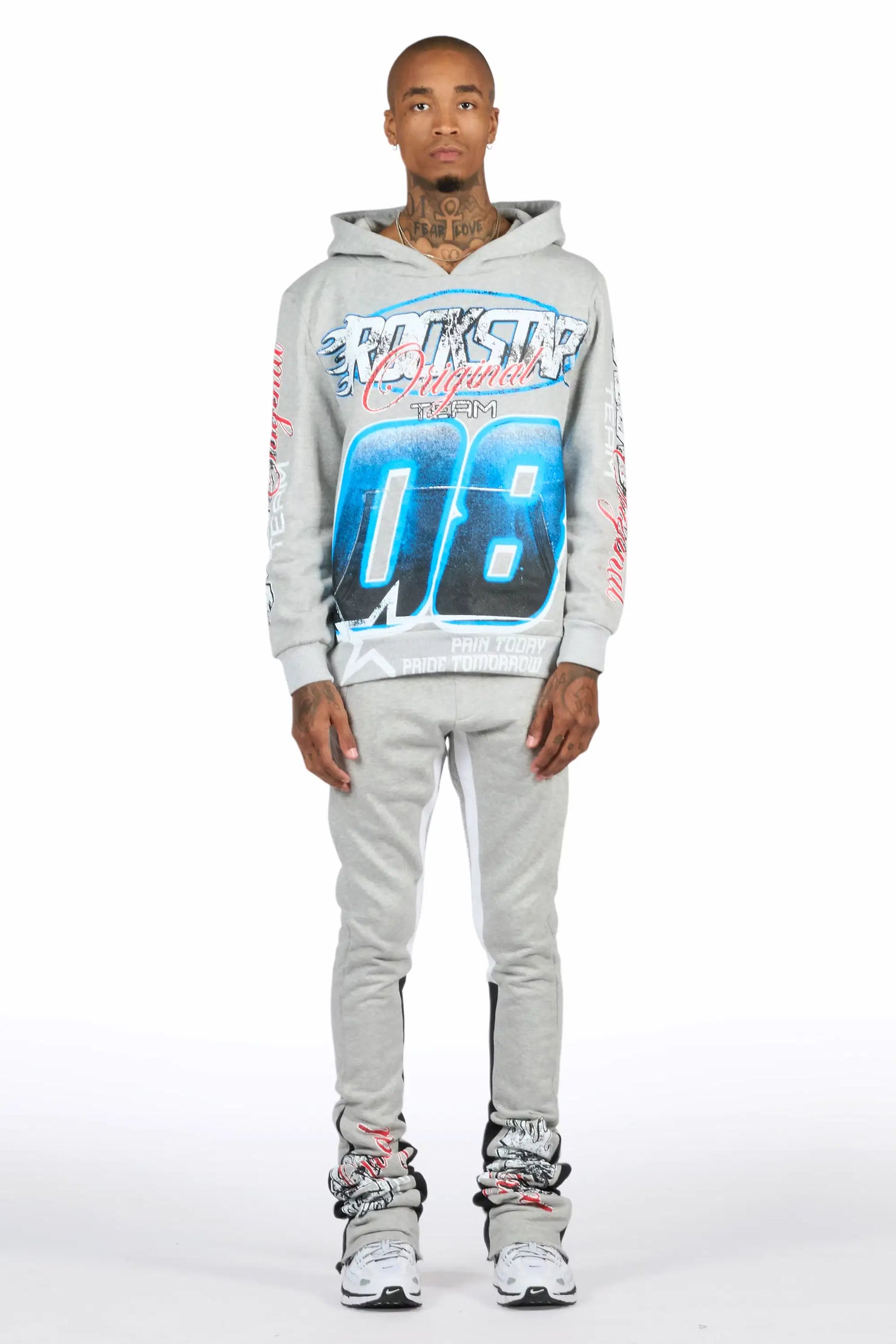 Ryker Heather Grey/Blue Hoodie/Super Stacked Track Set