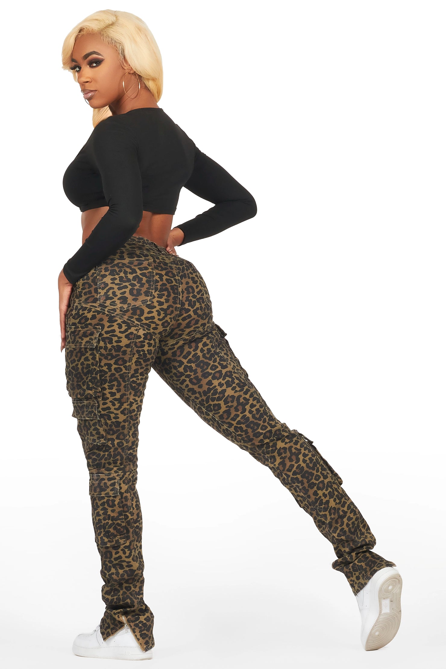 Jaylin Cheetah Skinny Stacked Jean