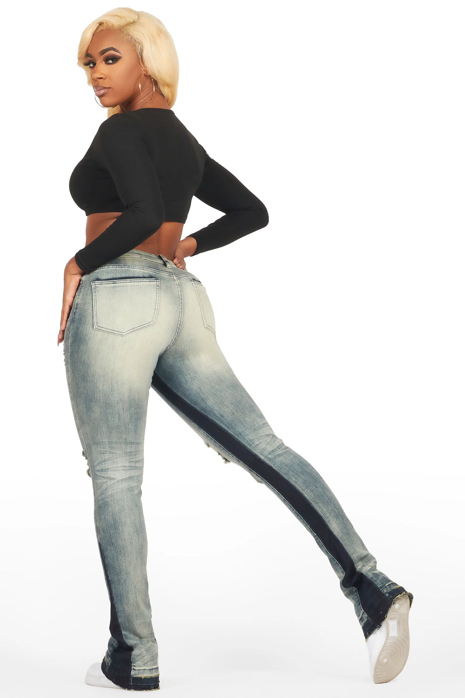 Jazminn Tinted Dark Wash Stacked Flare Jean