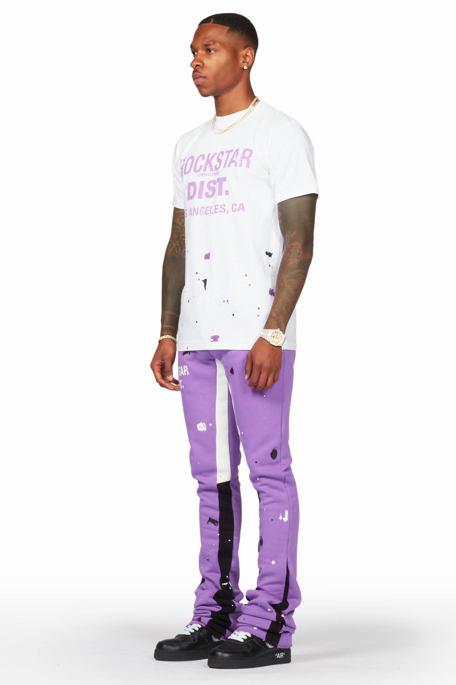 Scottie Purple/White T-Shirt/Super Stacked Flare Track Pant Set