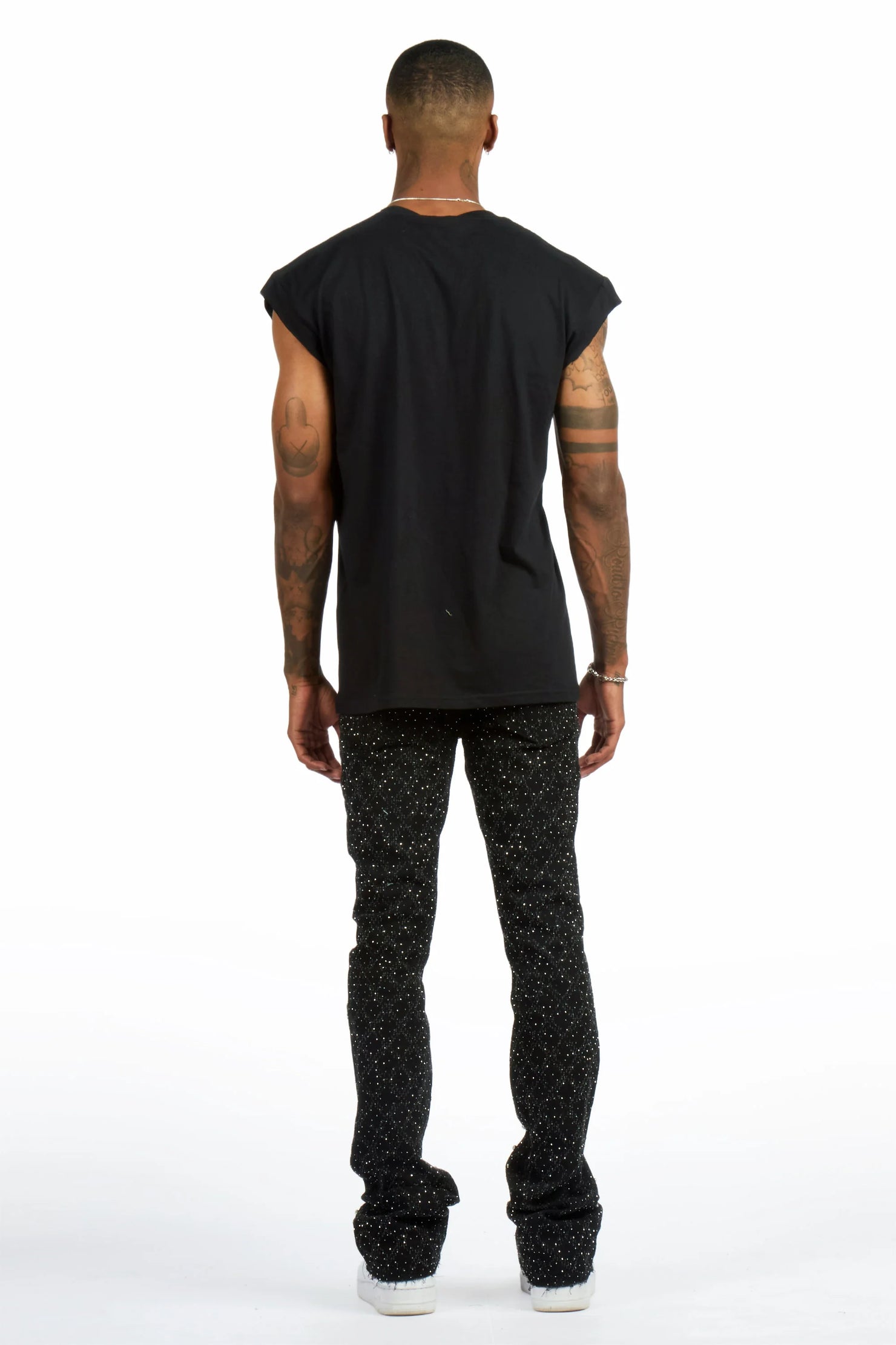 Andros 2.0 Black Rhinestone Oversized Graphic T-Shirt & Glit Rhinestone Stacked Flare Jean Set