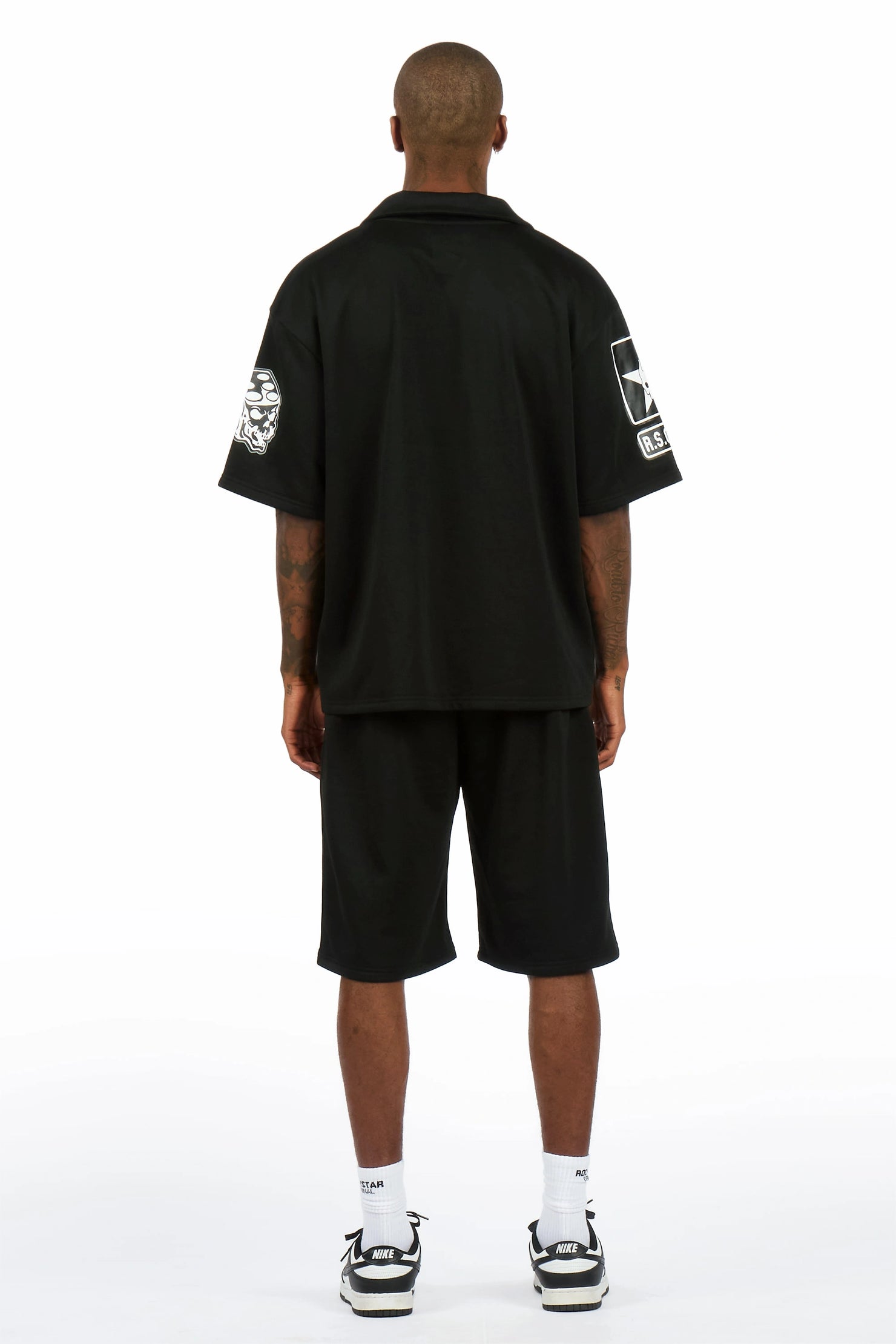Vidar Black Button Down T-Shirt/Short Set