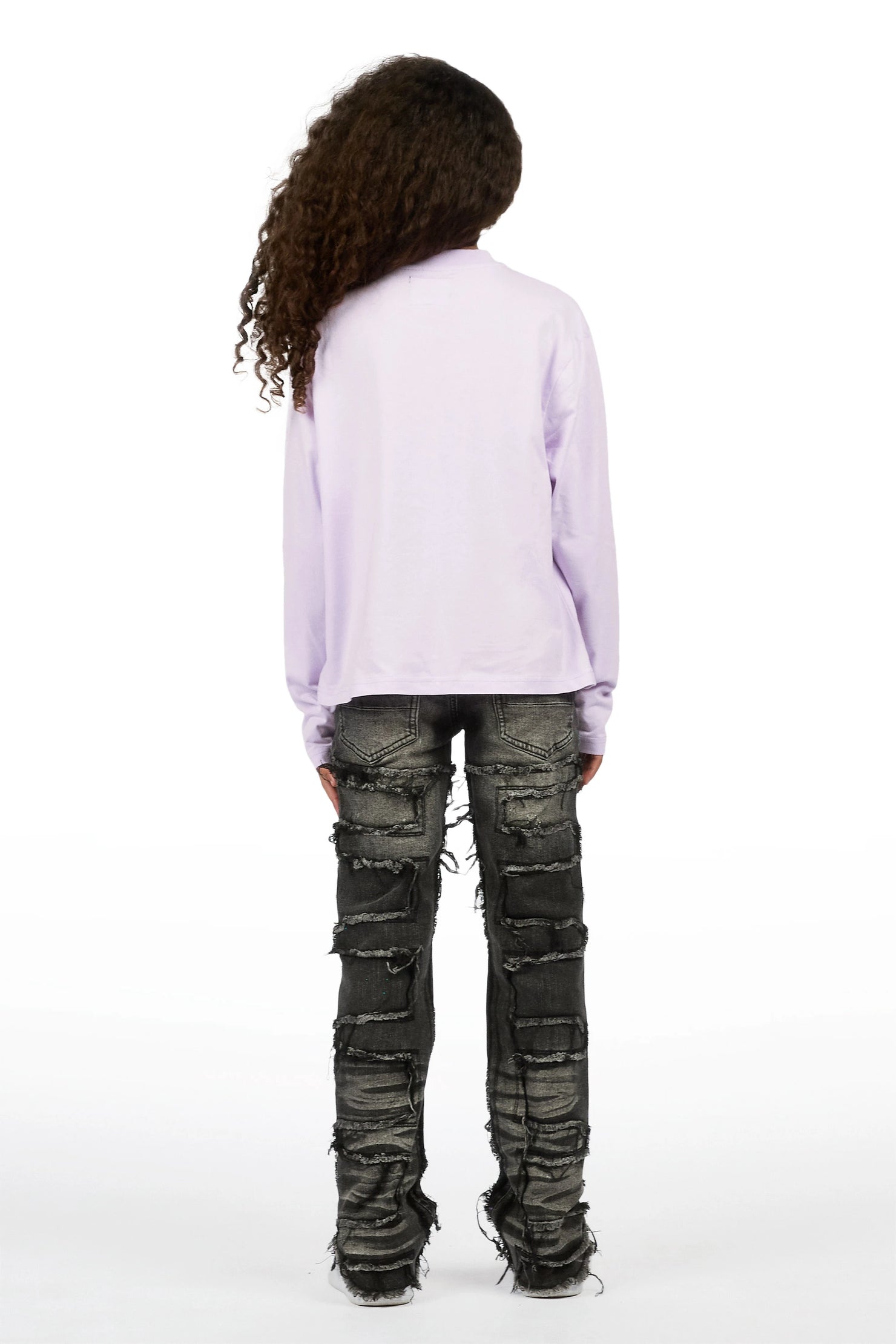 Girls Athena Lavender/Black Long Sleeve T-Shirt Stacked Painter Jean Set