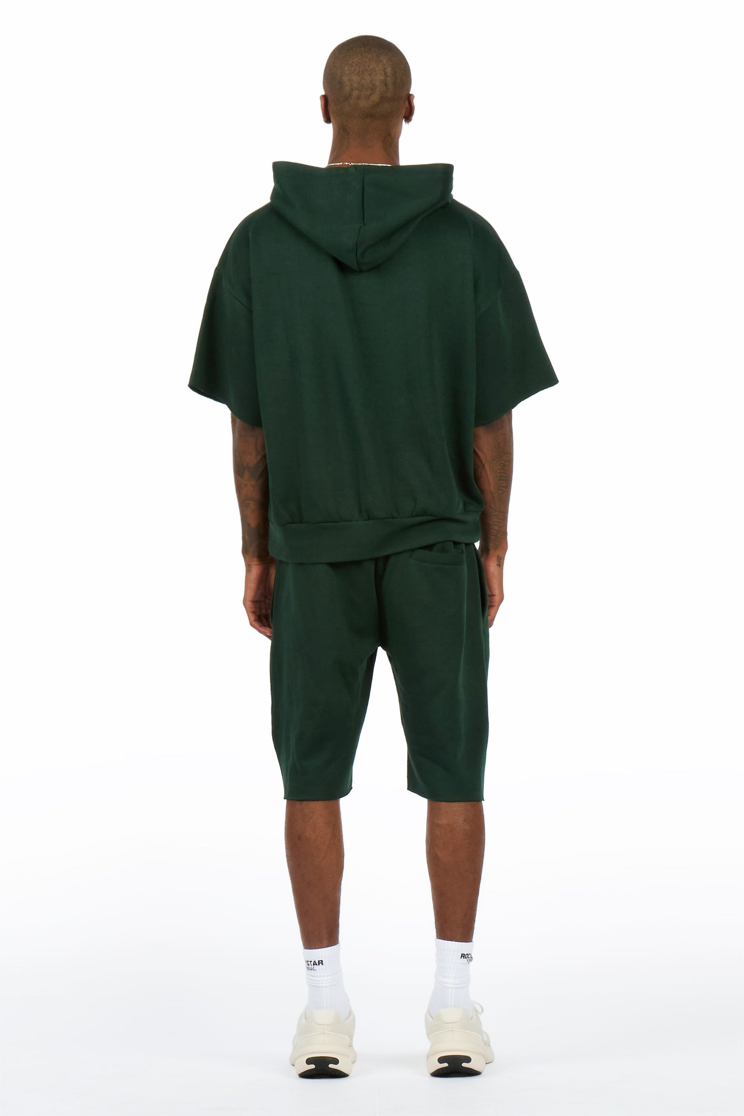 Raffer Forest Green Cut Sleeve Hoodie Short Set