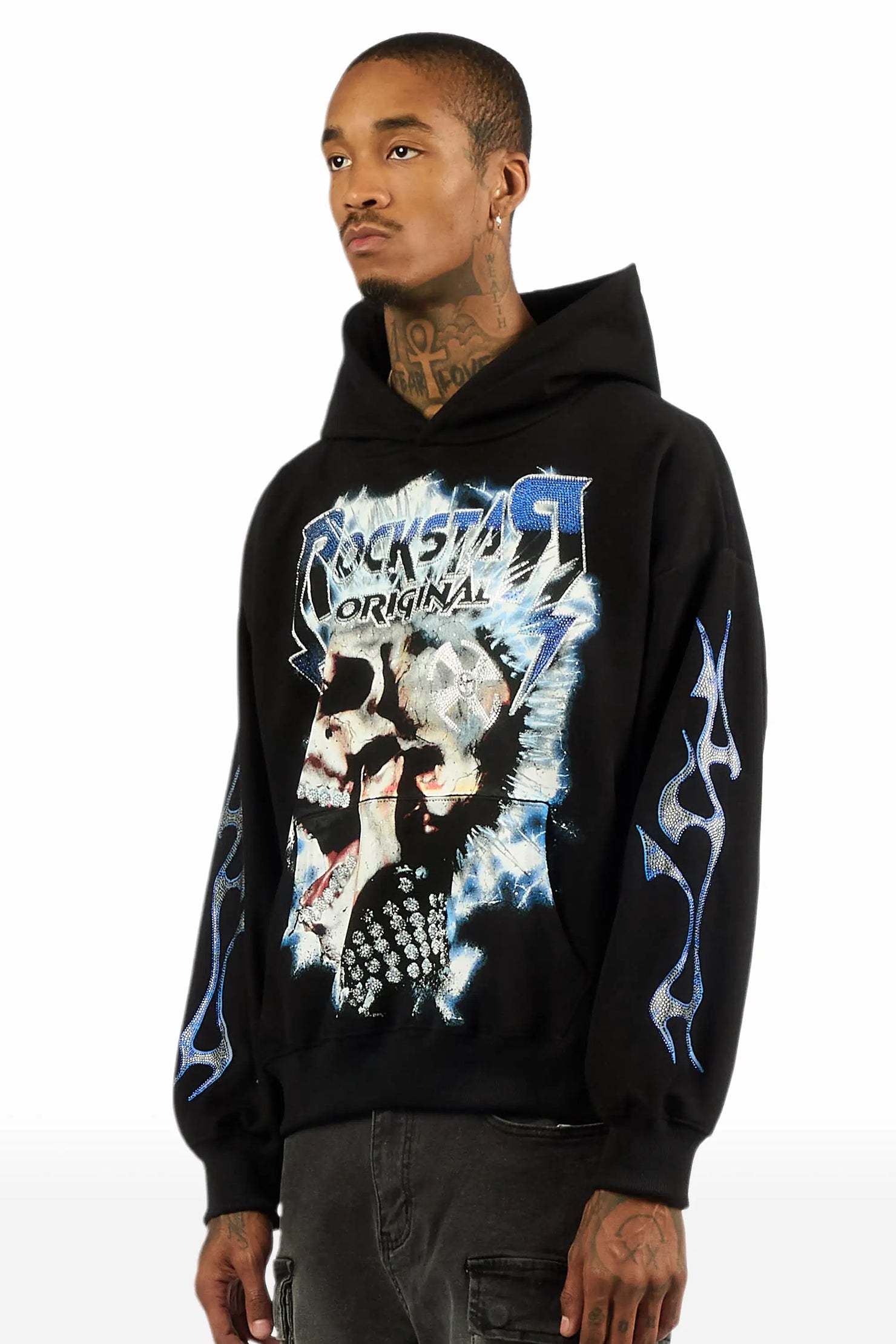 Outerworld Black Rhinestone Oversized Hoodie