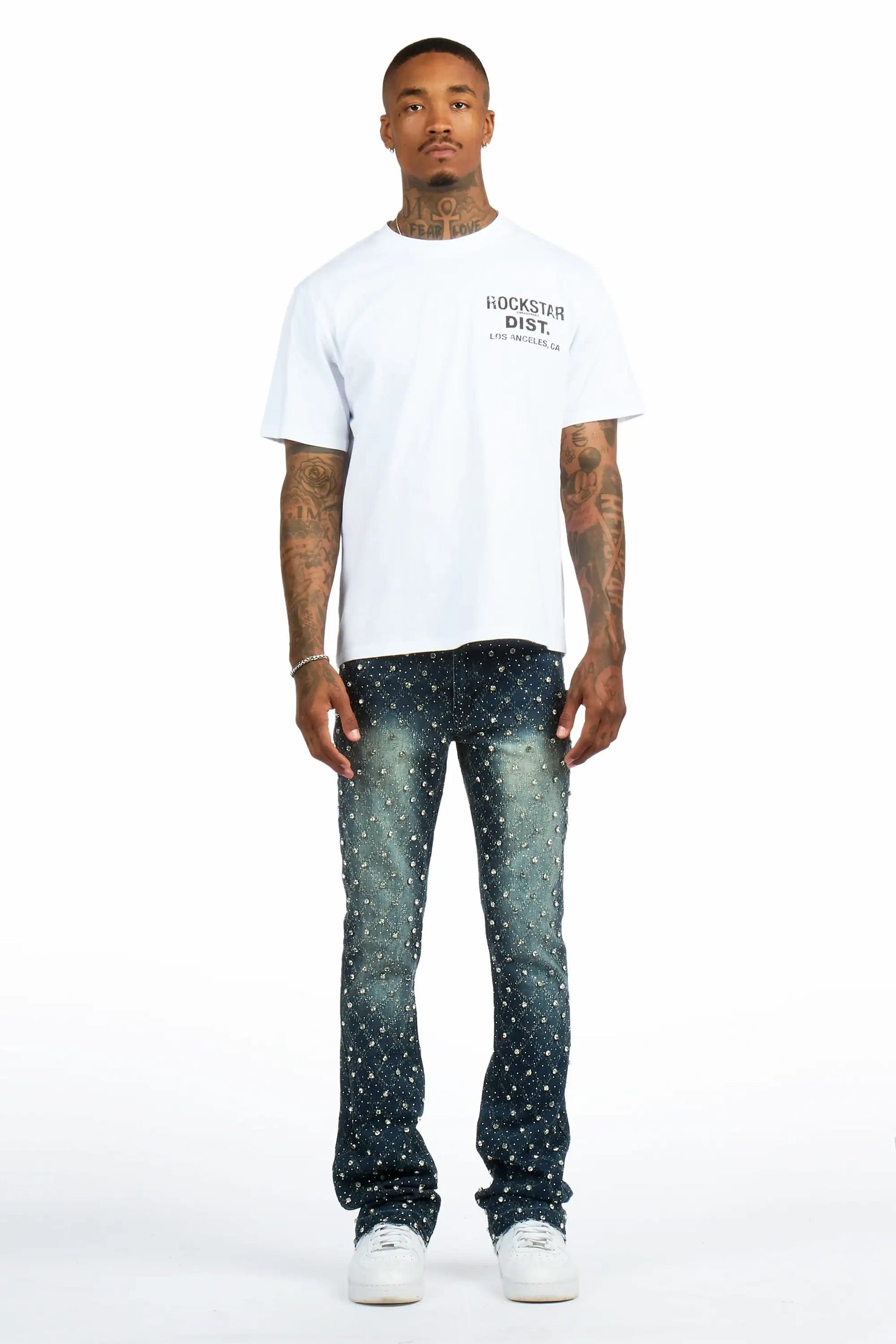 Glit Dark Wash Rhinestone Stacked Flare Jean