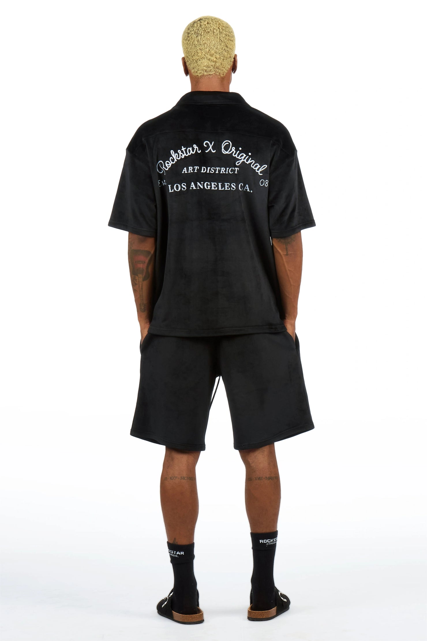 Crusoe Black Button Down Shirt/Short Set