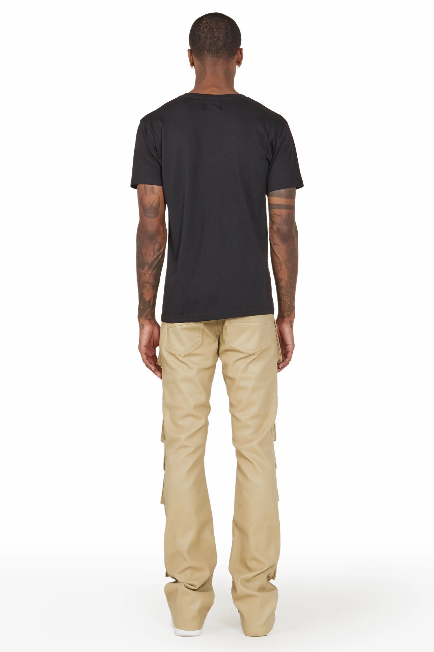 Remi Beige Faux Leather Stacked Flare Jean