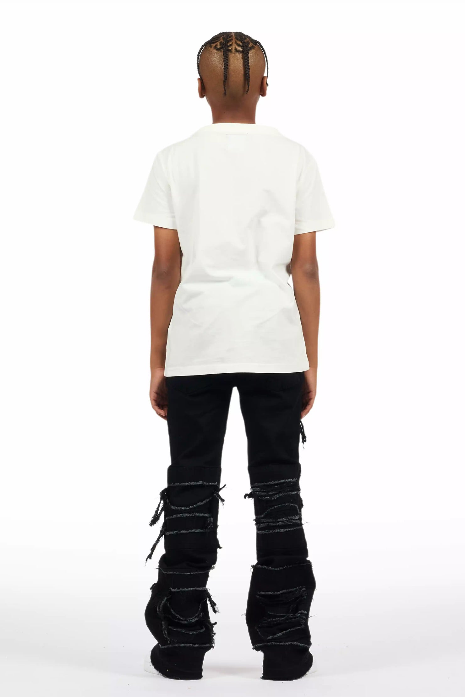 Boys Vasco Jet Black Stacked Flare Jean