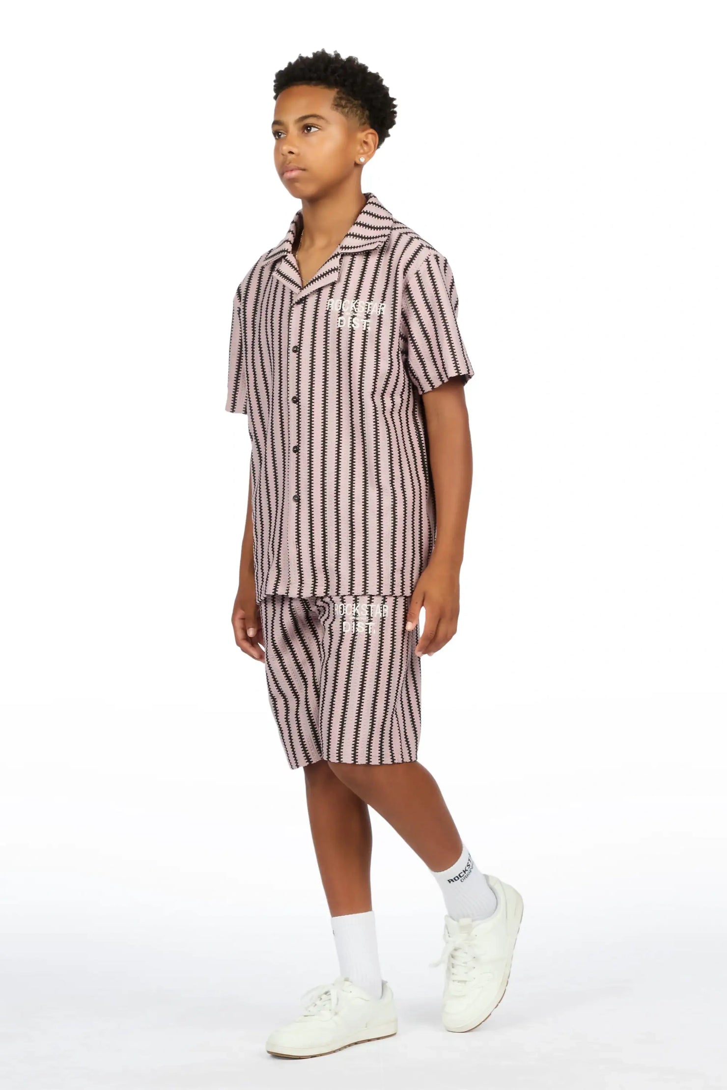 Boys Gerald Light Pink/Black Button Down Shirt/Short Set