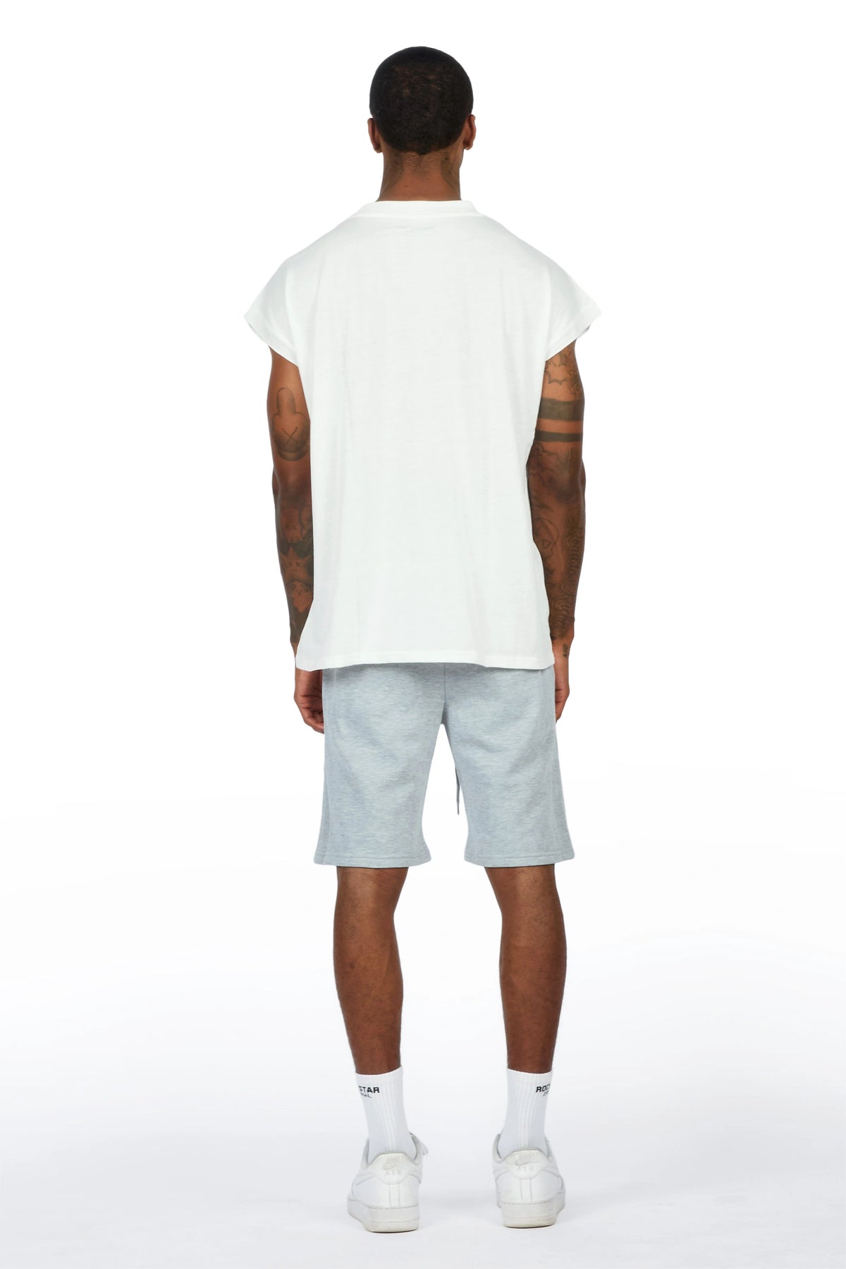 Amos White/Grey Graphic  Cut Sleeve T-Shirt Short Set